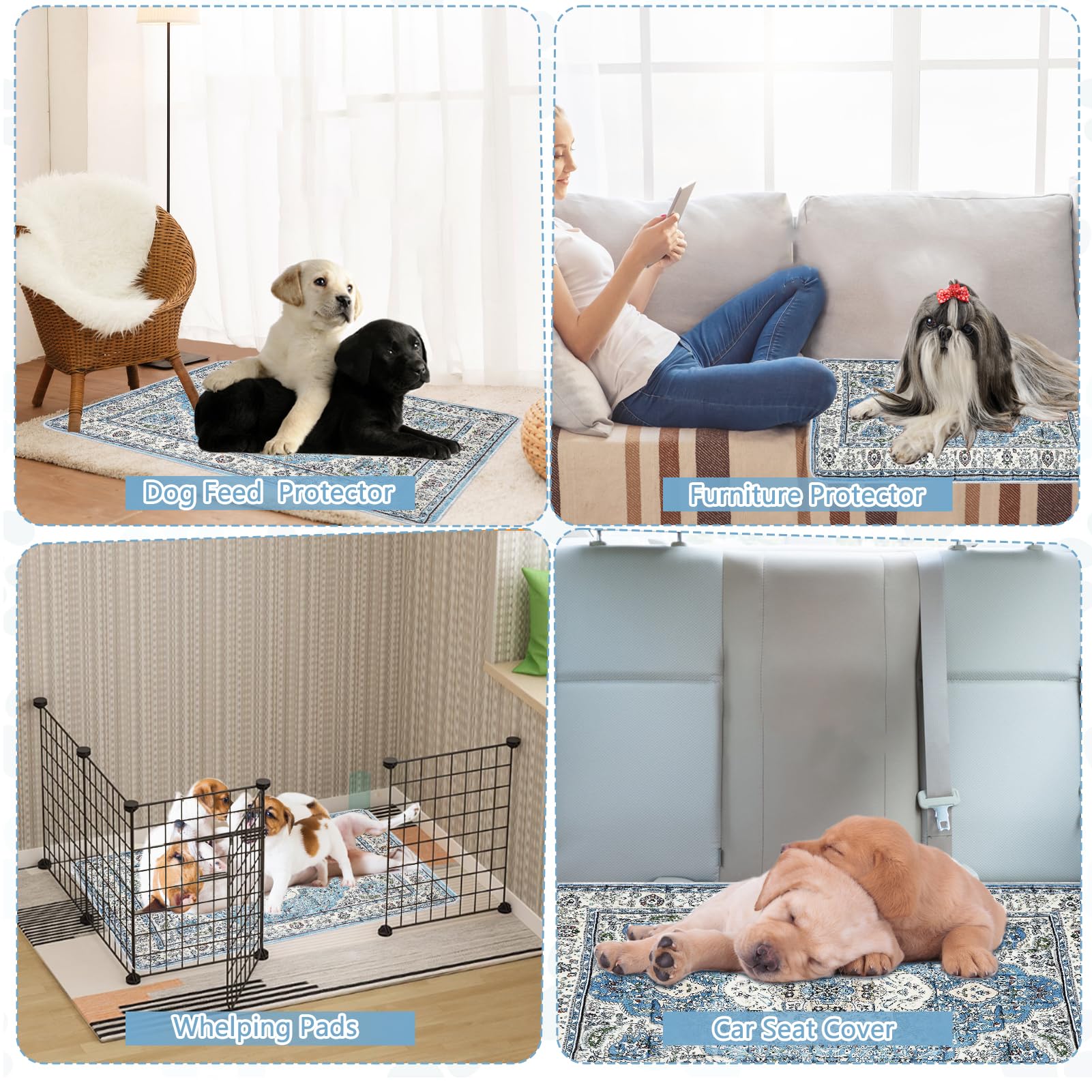 Cuscinetti per la pipì per cani, lavabili, confezione da 4 (45,7 x 61 cm) con PVC antiscivolo e angoli adesivi, super assorbenti, a prova di perdite, per addestramento e parto