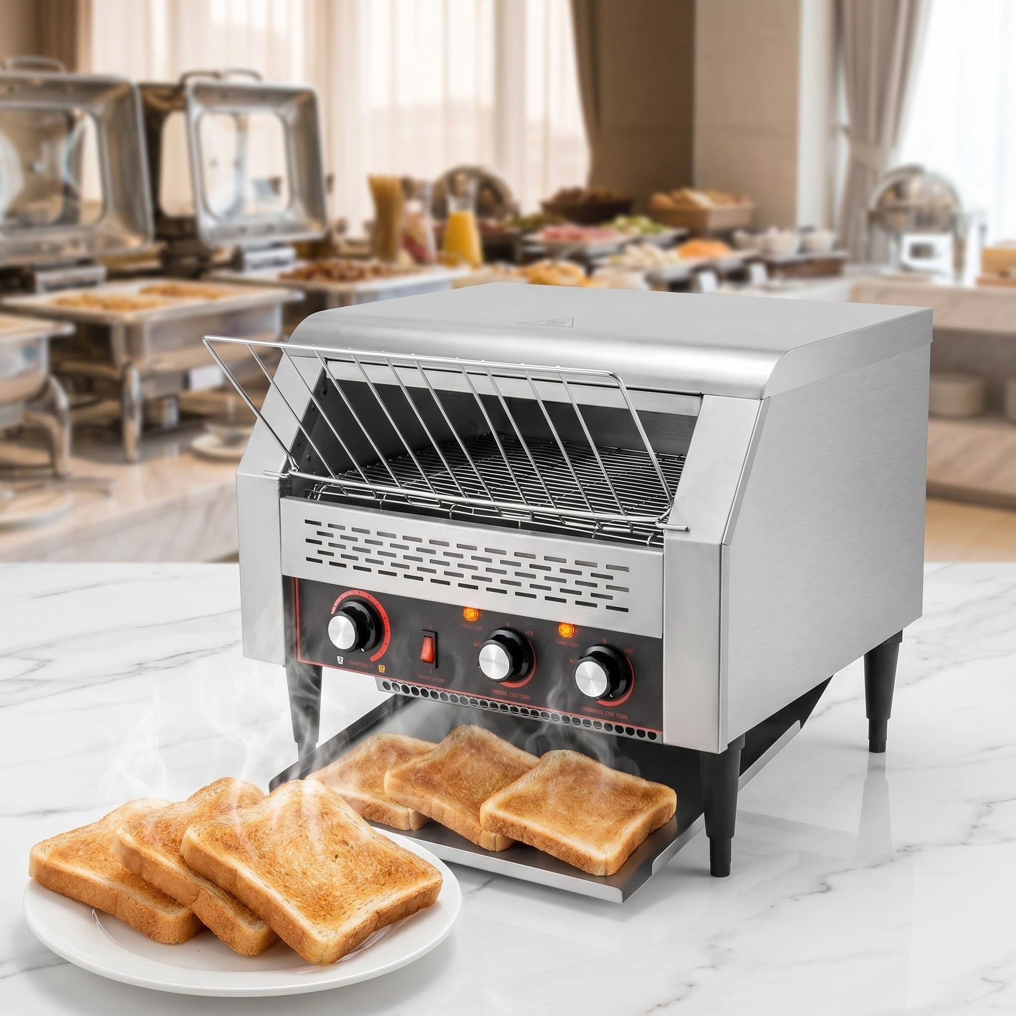 Four Grille-Pain électrique à Convoyeur Professionnel - 450 Tranches/Heure, Acier Inoxydable - Idéal pour Restaurants, Boulangeries Et Buffets - Haute Efficacité Et Conception Durable