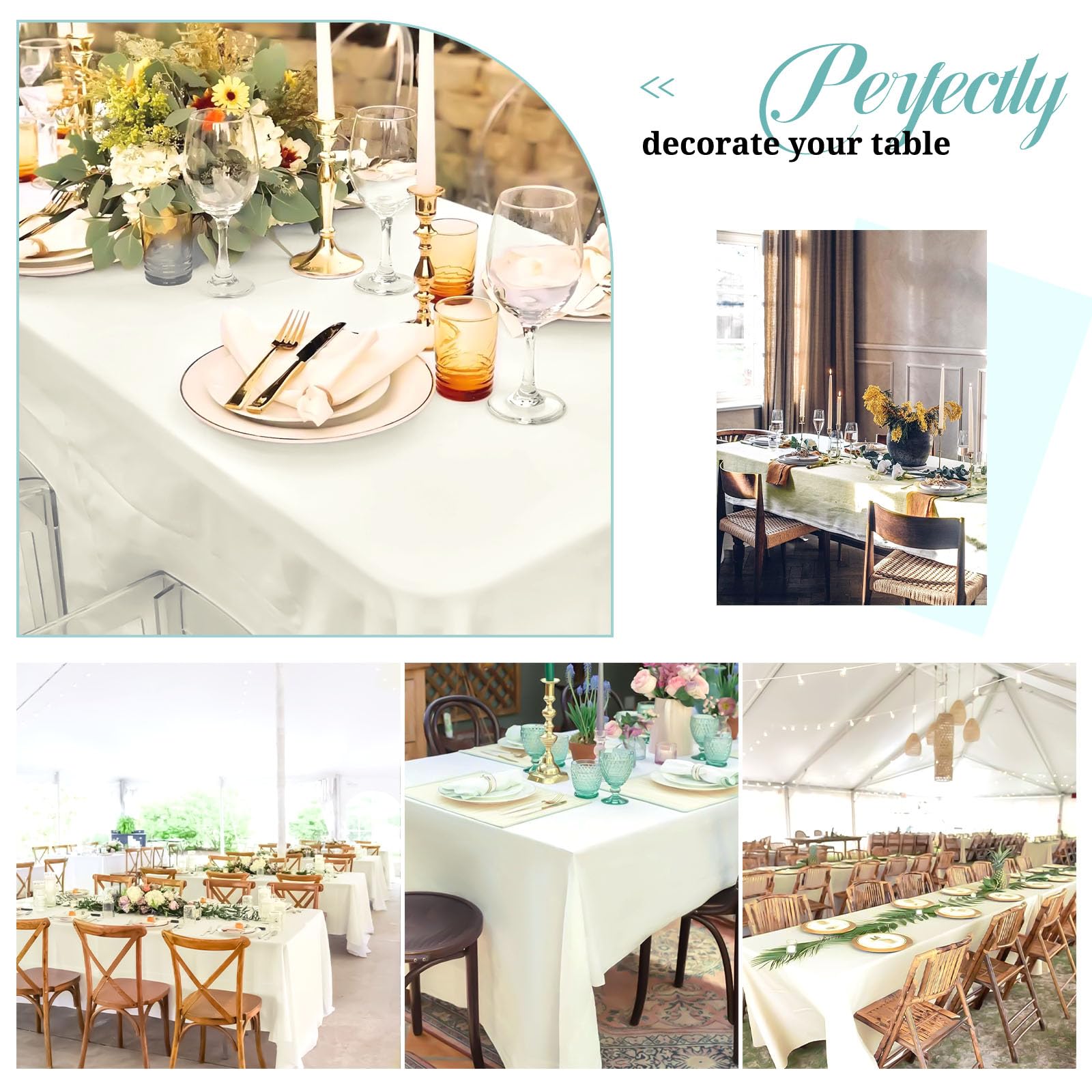 Pesonlook 12 pacchetti di tovaglia in poliestere in avorio-60 x 102 pollici di rettangolo lavabile avorio per tavoli da rettangolo da 6 piedi per matrimonio/festa a buffet/tavolo da pranzo/eventi
