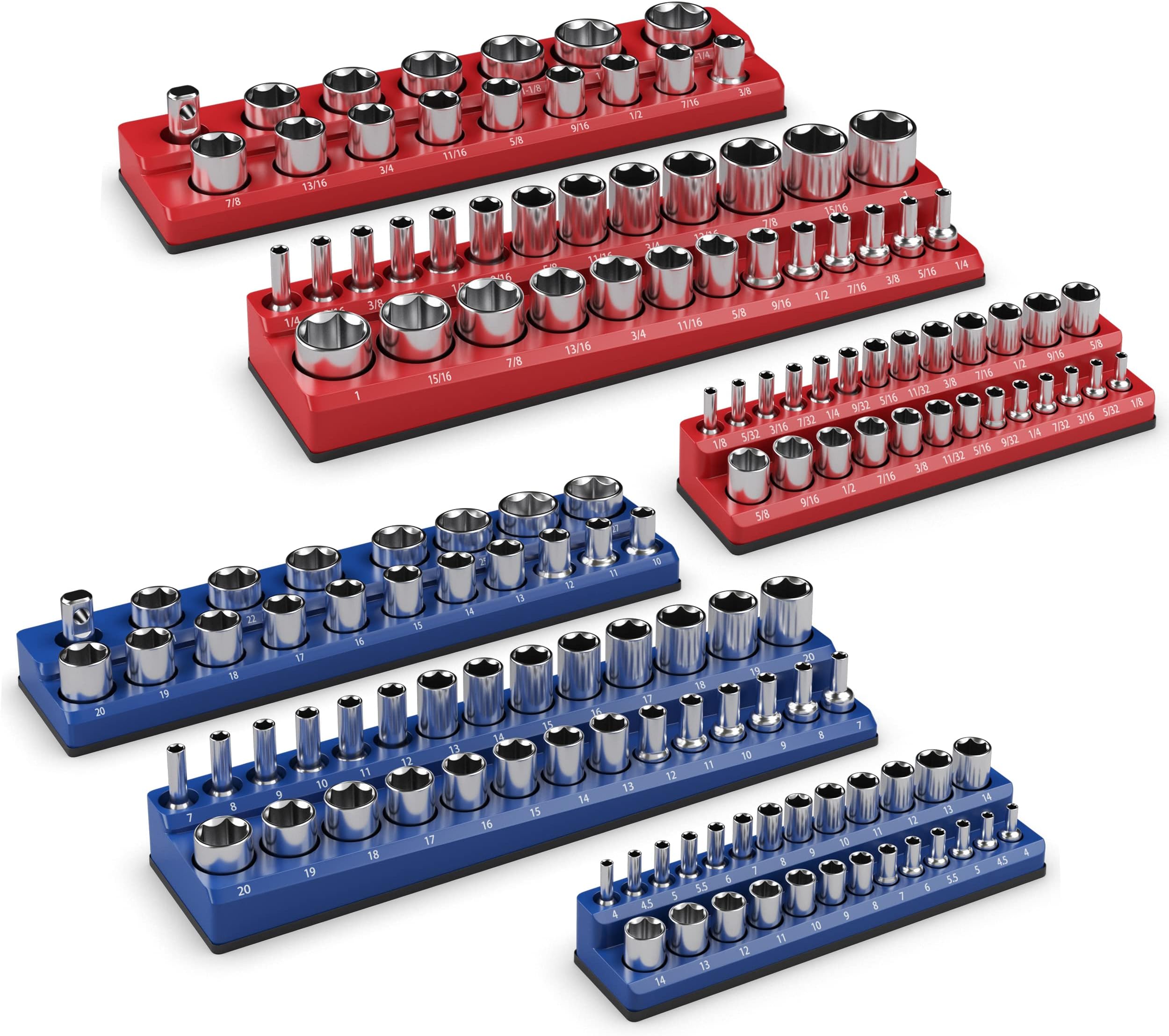 Tidoin Green 6-Piece Magnetic Socket Organizer Set With 1/4", 3/8", 1/2" Drive Metric SAE Socket Trays(Not Included Socket