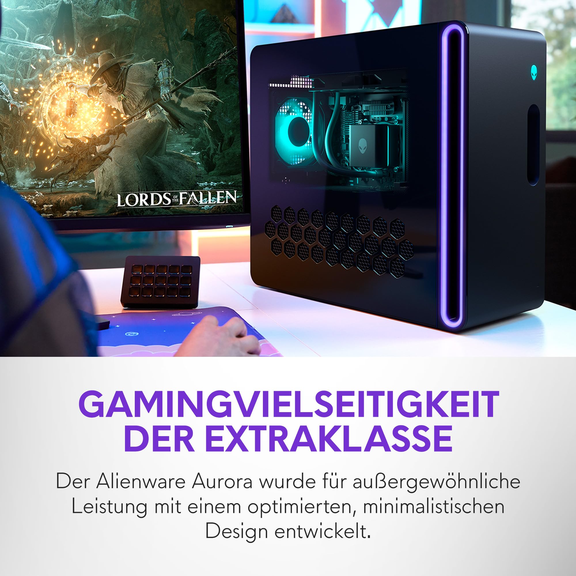 Alienware Aurora Gaming-PC ACT1250 – Intel Core Ultra 7 265KF Series 2, Nvidia GeForce RTX 5070, 32 GB DDR5, 1 TB SSD, Flüssigkühlung, 1000W Netzteil, Windows 11 Home, Seitenscheibe – Schwarz Basalt