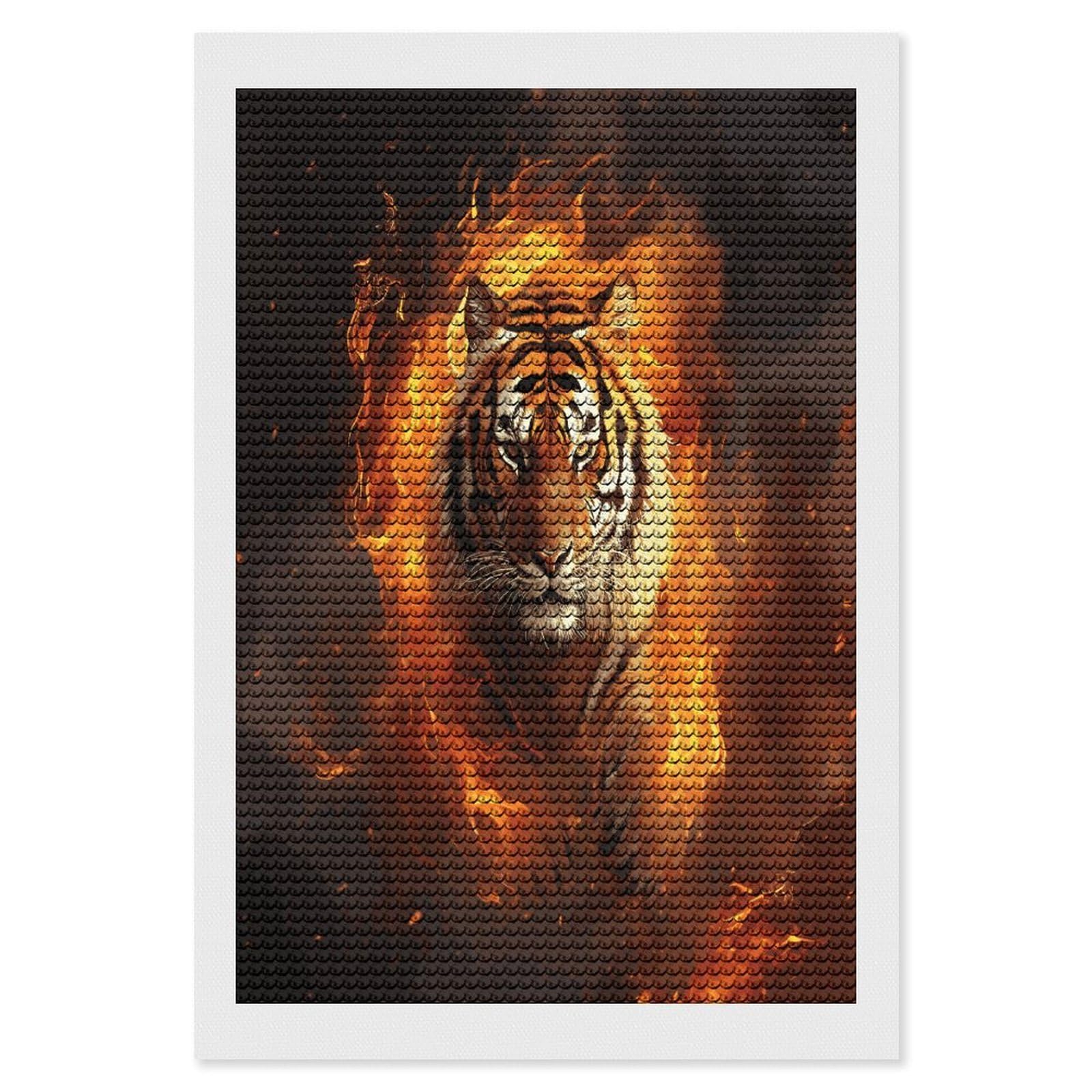 FekiLoot Cool Tiger in Flame Diamond Art Kits for Adults Diamond Painting Kits for Beginners DIY Diamond Art Kits Round Full Drill Diamond Dot Gem Painting for Home Wall Decor Gift 8"x12"