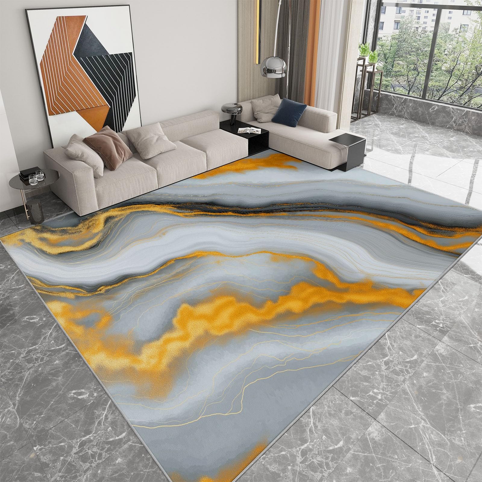 Tapis salon motif marbré gris 140x200 cm tapis chambre intérieur et extérieur
