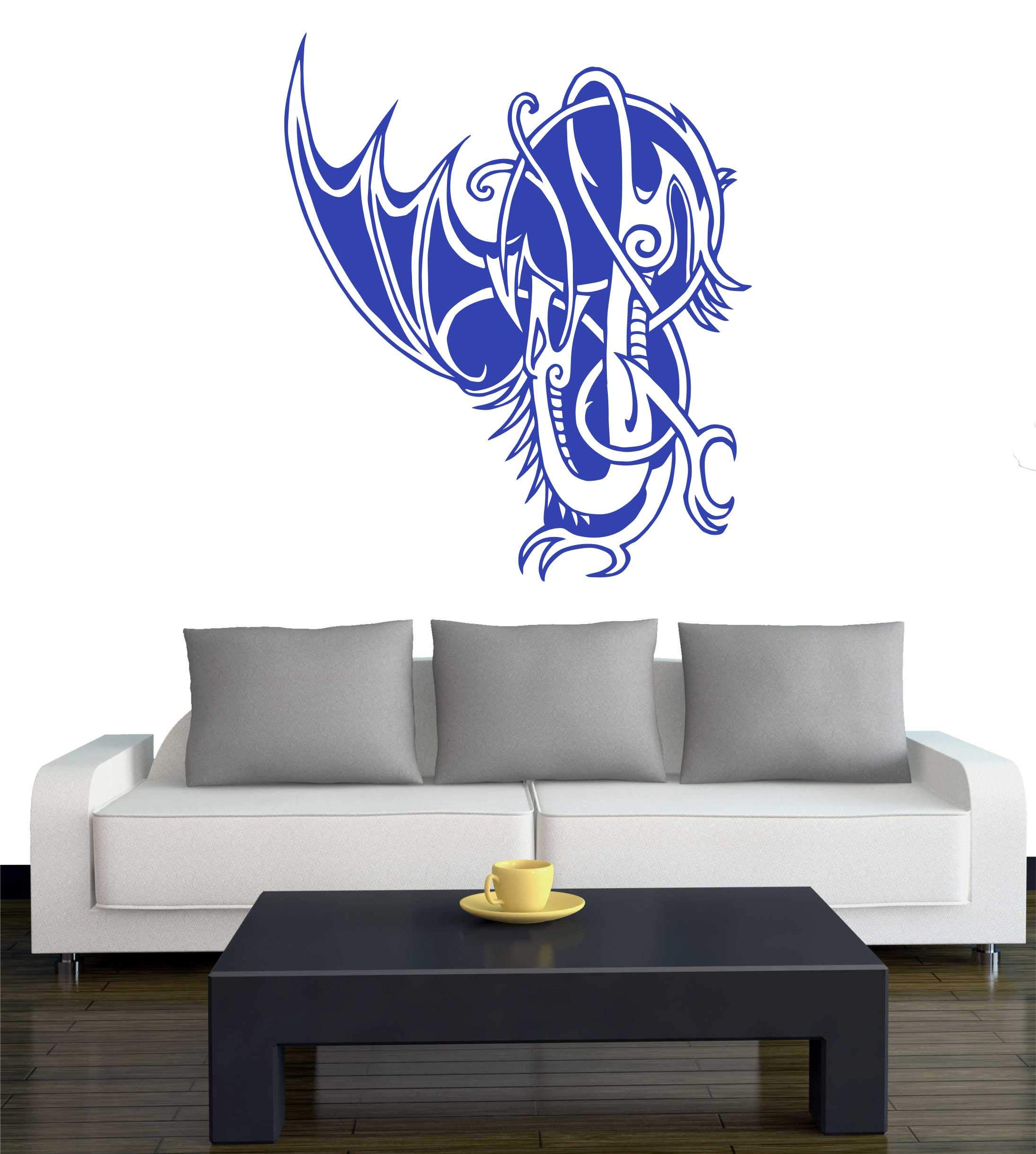 INDIGOS UG - Decalcomanie da muro - adesivi da parete - Murale - W353 Drago, Bianco, 120x85 cm - Decorazione per soggiorno, camera dei bambini, ufficio, scuola