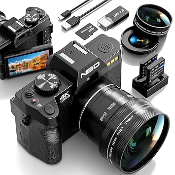 48MP Digital Cameras for Photography with WiFi & App Control,4K Autofocus Vlogging Camera for YouTube with 16X Zoom, Anti-Shake, 32GB TF Card, Dual Batteries, 52mm Wide Angle & Macro Lens
