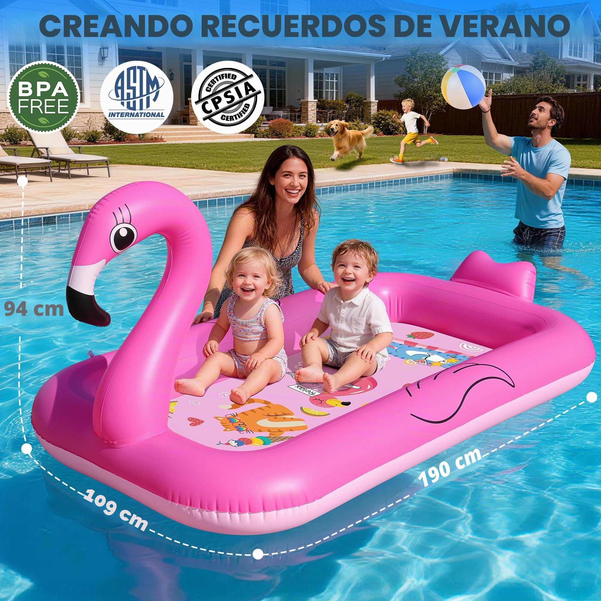 KingSom Splash Pad,Flamenco Tapete de Juegos de Agua,Almohadilla para Aspersor Espesado,Juego de Agua para Niños,Juegos de Aguas para Exterior,Hinchable Salpica de Jueg Aguas,Ideal función para Jardín