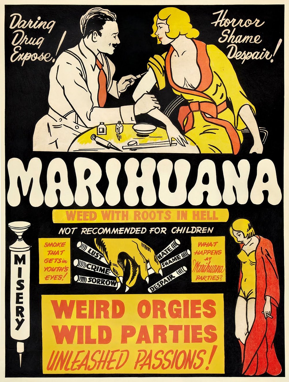 Poster Marijuana Vintage 1930 Objet de Curiosité Historique Cadre Marron