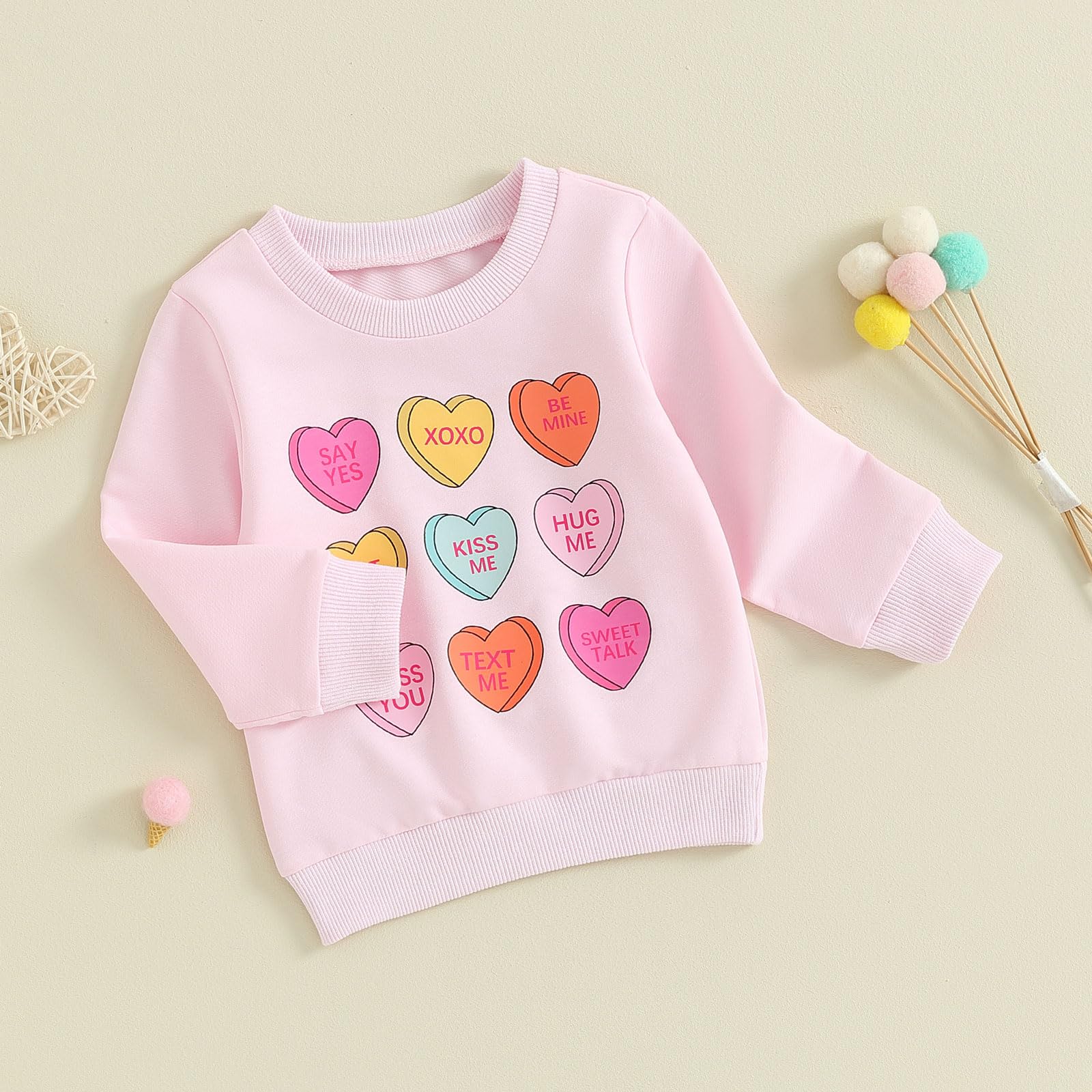 Doqcey Valentines Toddler Baby Boy Girl Clothes Funny Letters Sweatshirt Crewneck Long Sleeve Pullover Sweater Tops (Pink Heart, 6-12 Months)
