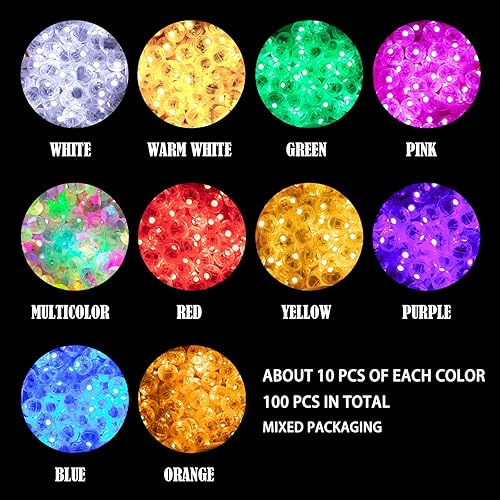 Miniatura 2 de Aogist - 100 miniluces de 10 colores, luz led impermeable con largo tiempo de espera, funciona con pilas, lámpara de bola para faroles de papel y