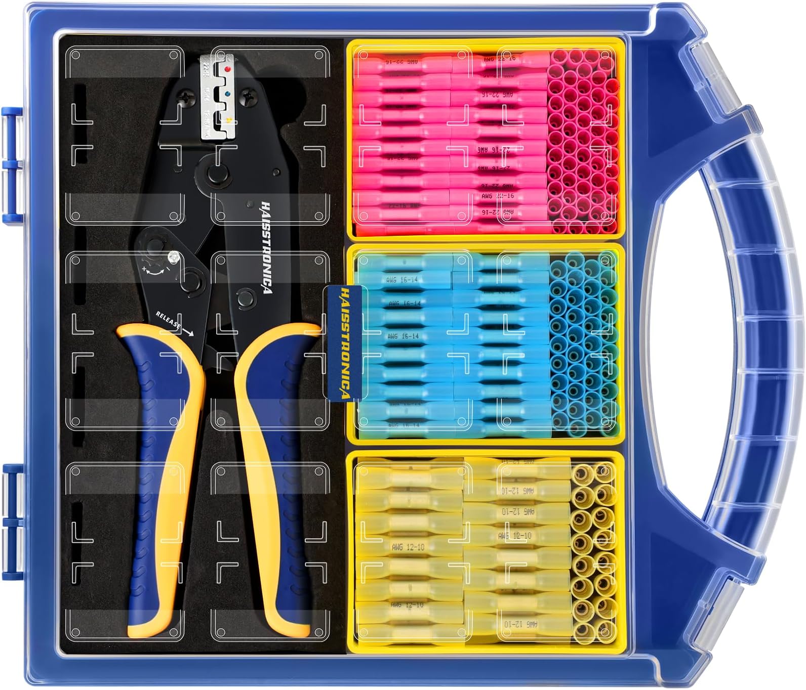 haisstronica 330PCS Marine Grade Heat Shrink Butt Connectors Set, 22-10 AWG (3Colors/3Sizes), with 9" Heat Shrink Crimping Tools and Organizer