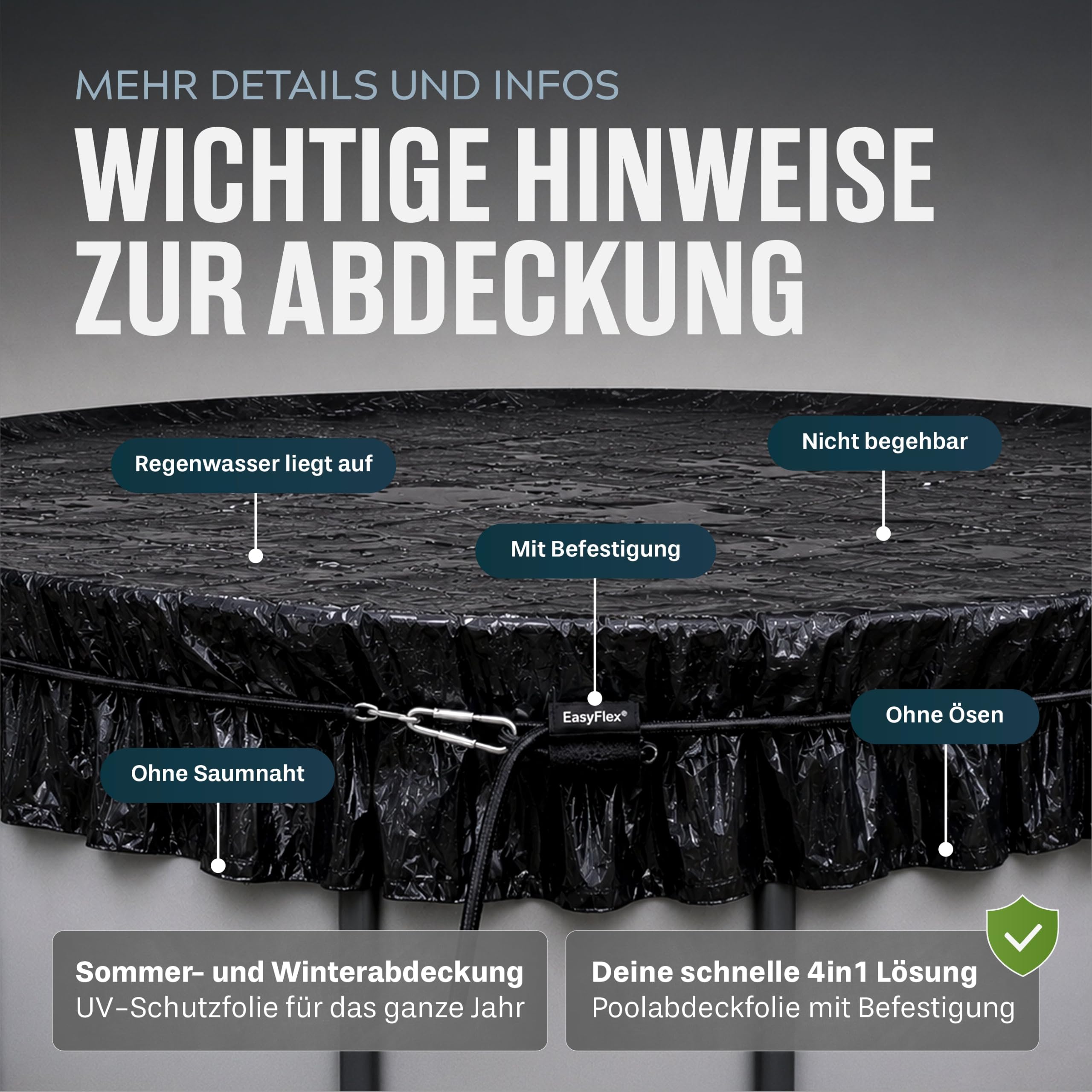 Pool-Abdeckfolie Set 5x5m aus Silofolie mit Spannseil & EasyFlex-Verschluss