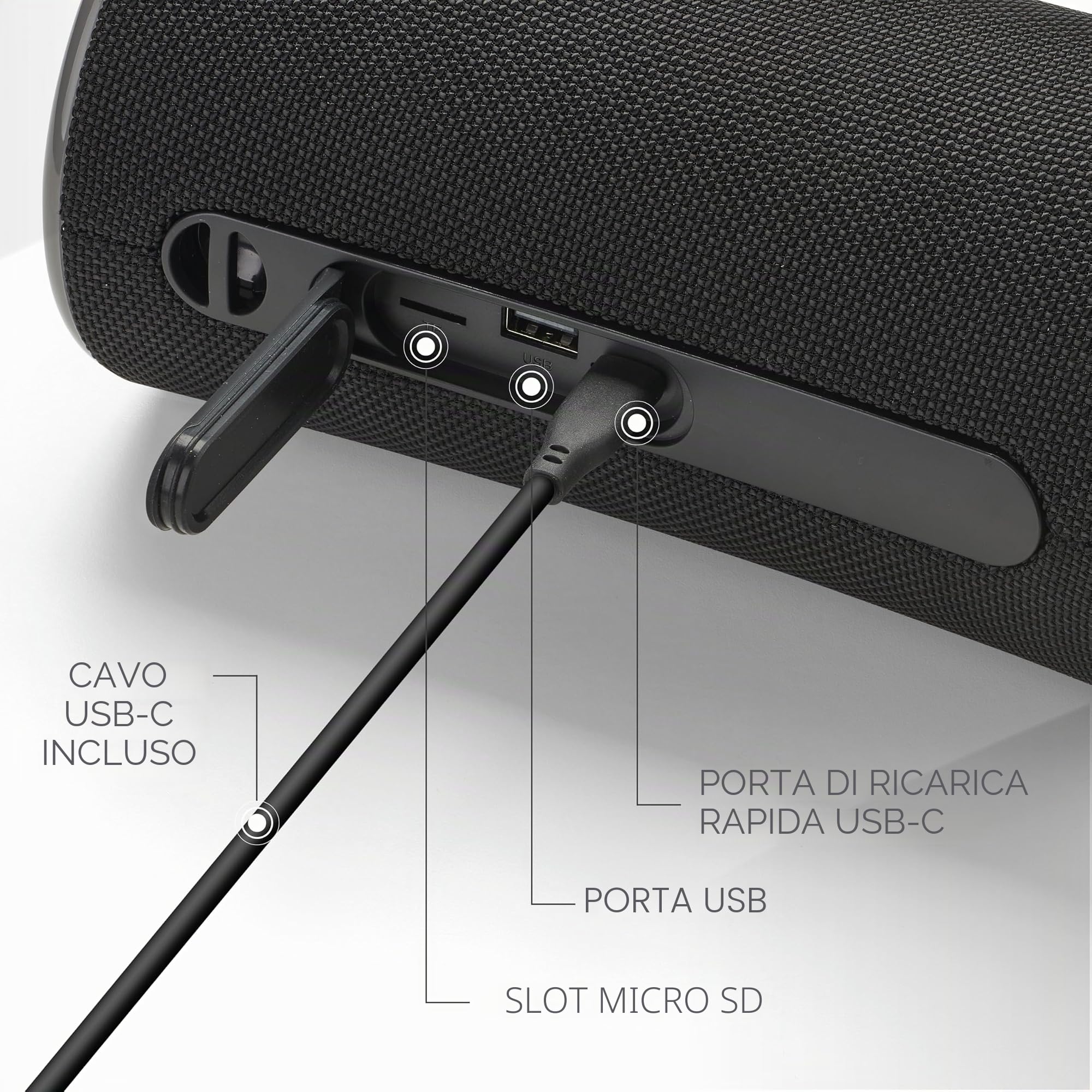 Music Sound AURA 20W - Cassa Bluetooth Portatile - Nero - IPX6 - luci RGB