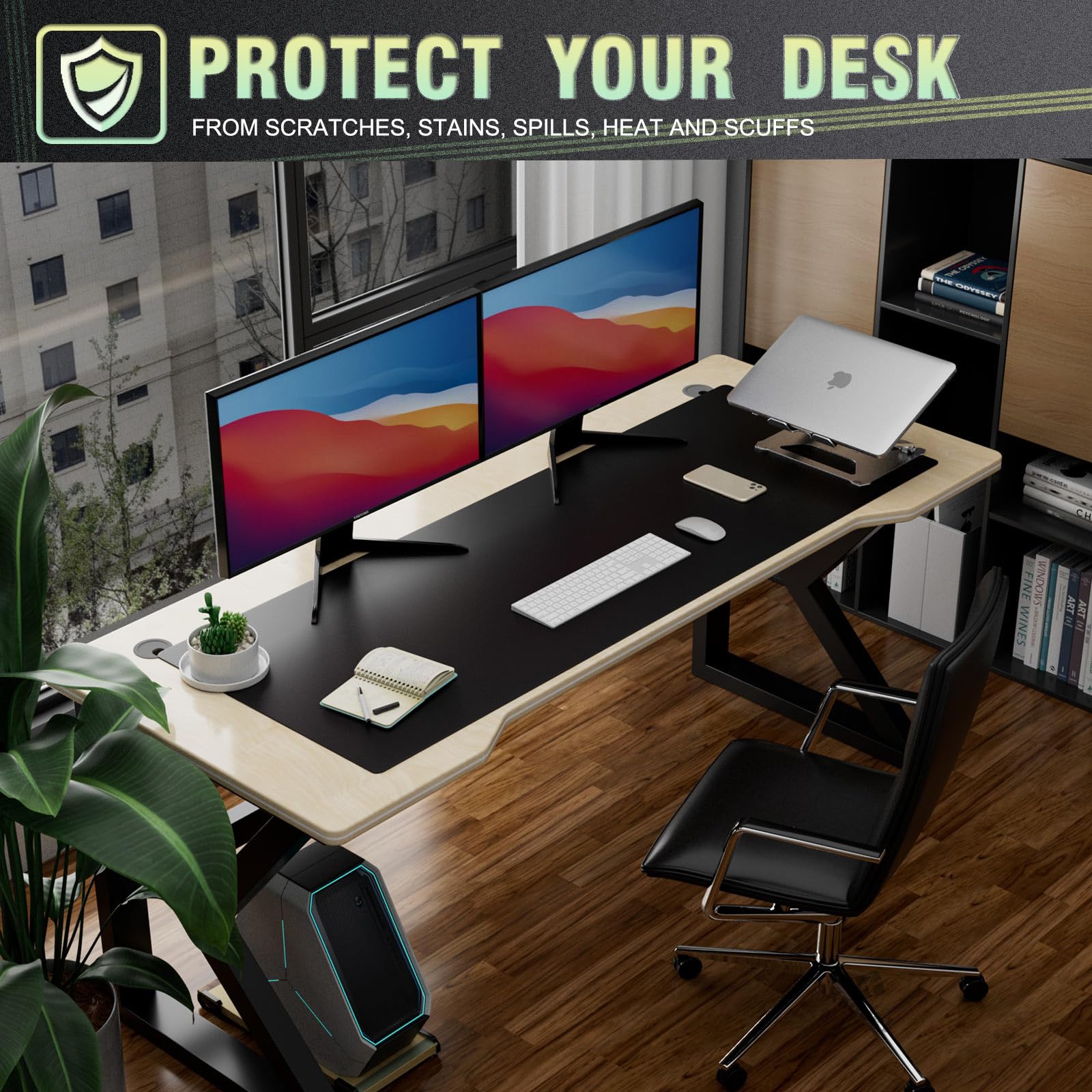 K KNODEL Tappetino Scrivania, Sottomano Scrivania, 120cm x 43cm in Similpelle PVC, Tappetino per Laptop, Copri Scrivania, Doppia Facciata (Nero)