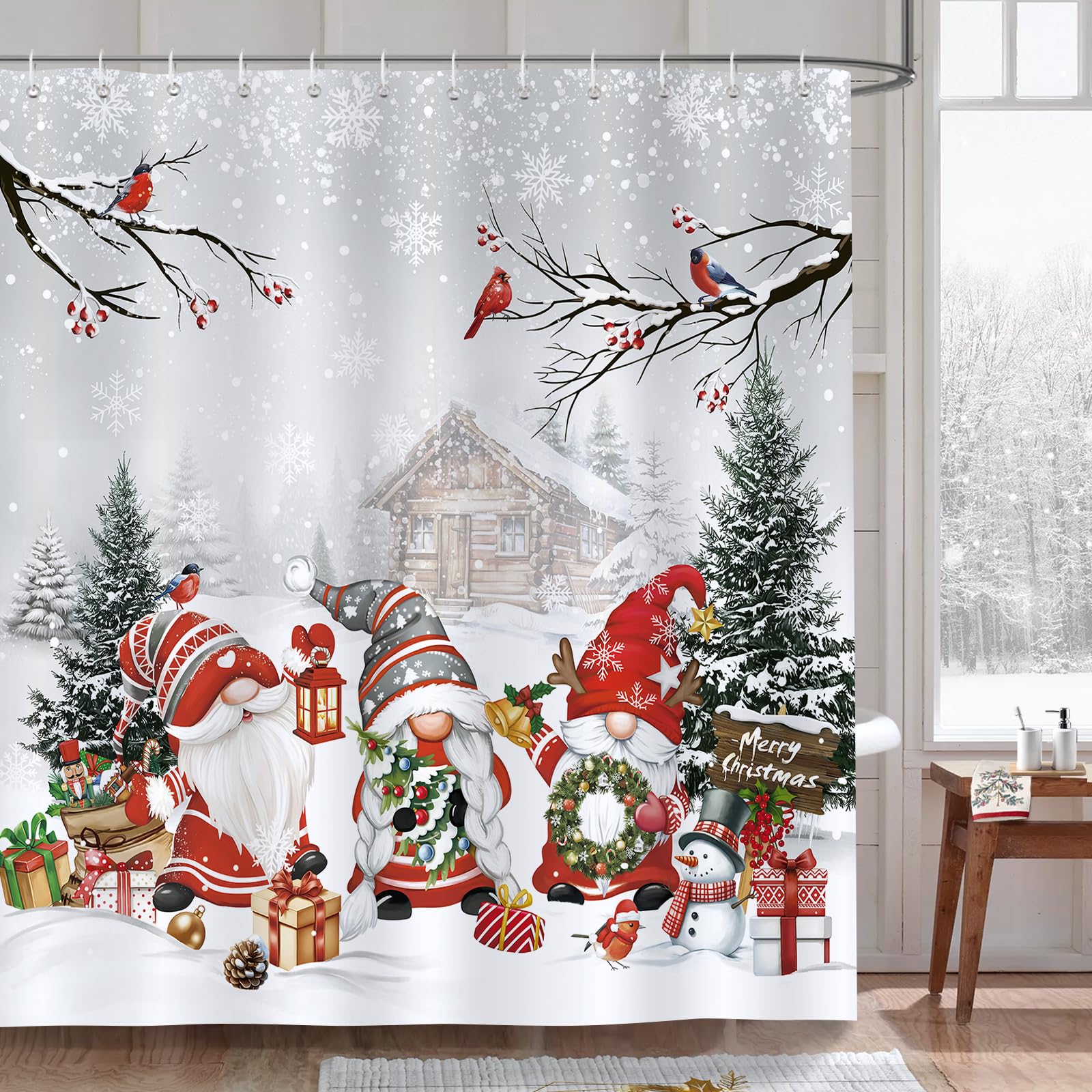 Cortinas Navidad Bonhause Cortina De Ducha De árbol De Navidad, Cajas De  Regalo De Noche Cortina Baño, image size:1600x1600