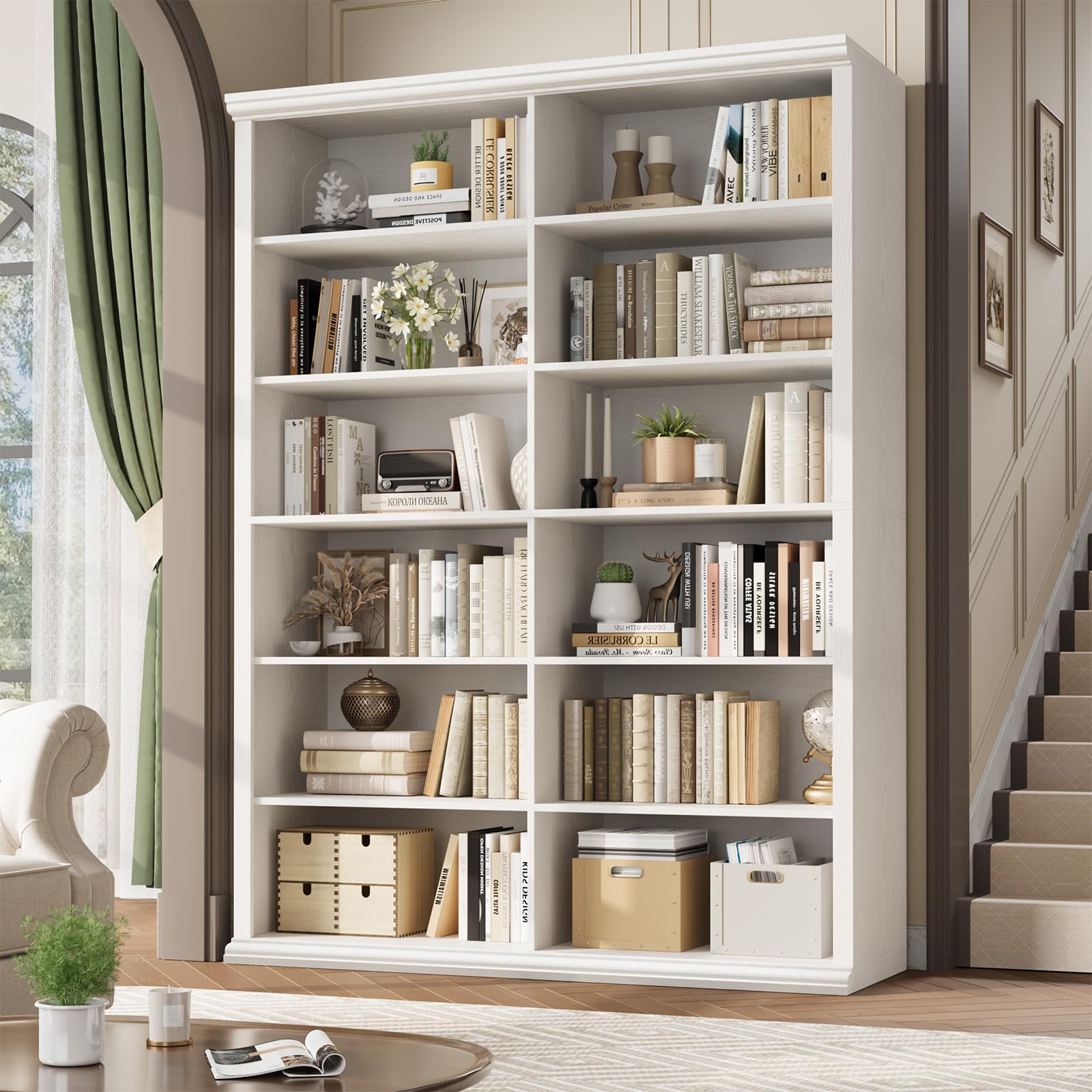 Rresyet 71.8" L *47.2“W Wooden Bookcase and Bookshelf – Extra Large Bookshelf with Double Storage, Elegant Design for Living Room, Office, and