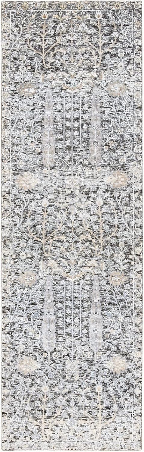Silver, Willow and Cypress, Silk with Wool Hand Knotted Runner Oriental Rug (2'7"x8'3")