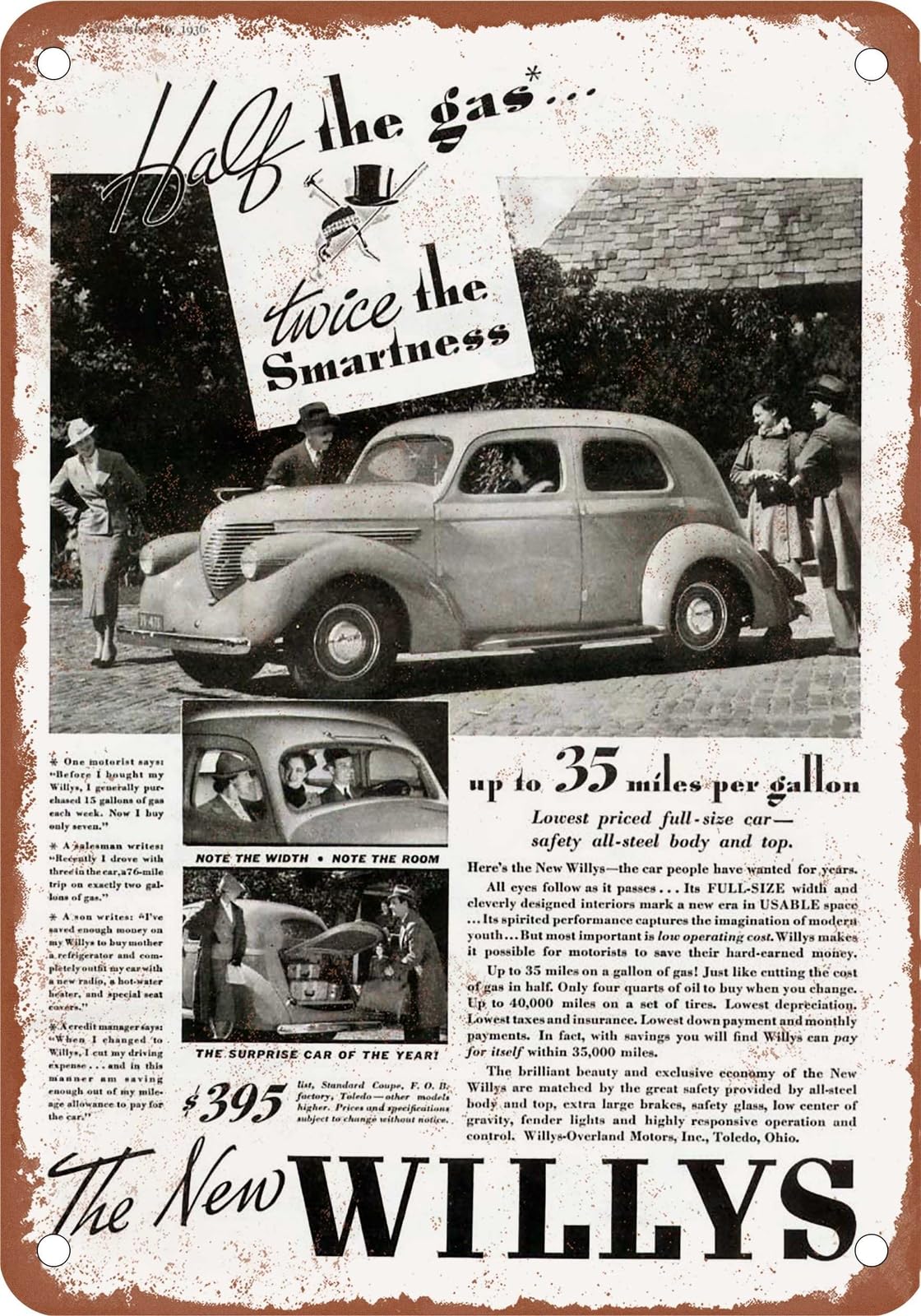 METAL SIGN - 1937 Willys Vintage Ad 01 - Old Retro Rusty Look home decor