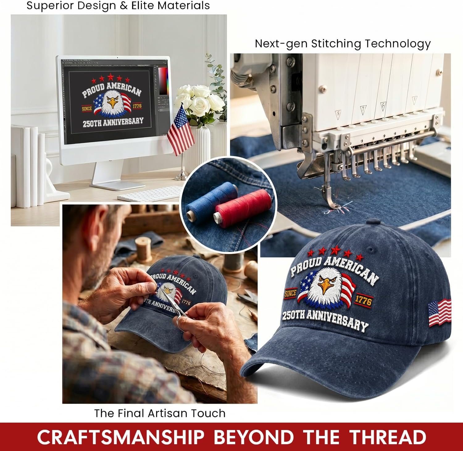 250 Years Anniversary USA Hats - Adjustable Commemorative Patriotic Ball Caps for Men, Unique 4th of July 1776-2026 American Flag Hat, Patriots Gifts for Men Women Brothers Dad Dark Blue