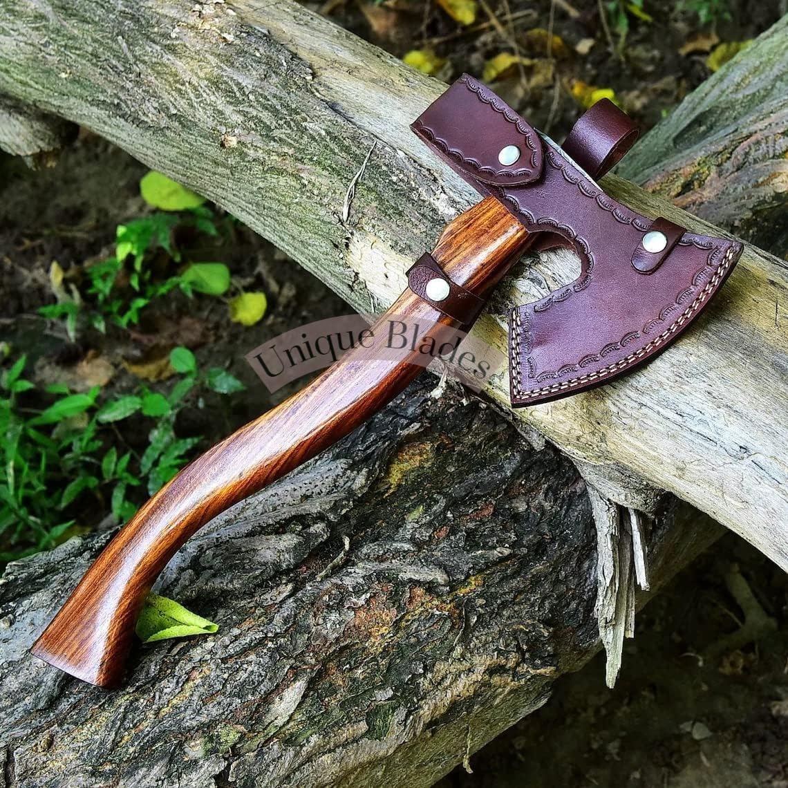Viking Axe, Damascus Steel 1095-4340, Functional Handcraft, Wood Handle, Blade Sheath, 17 inches