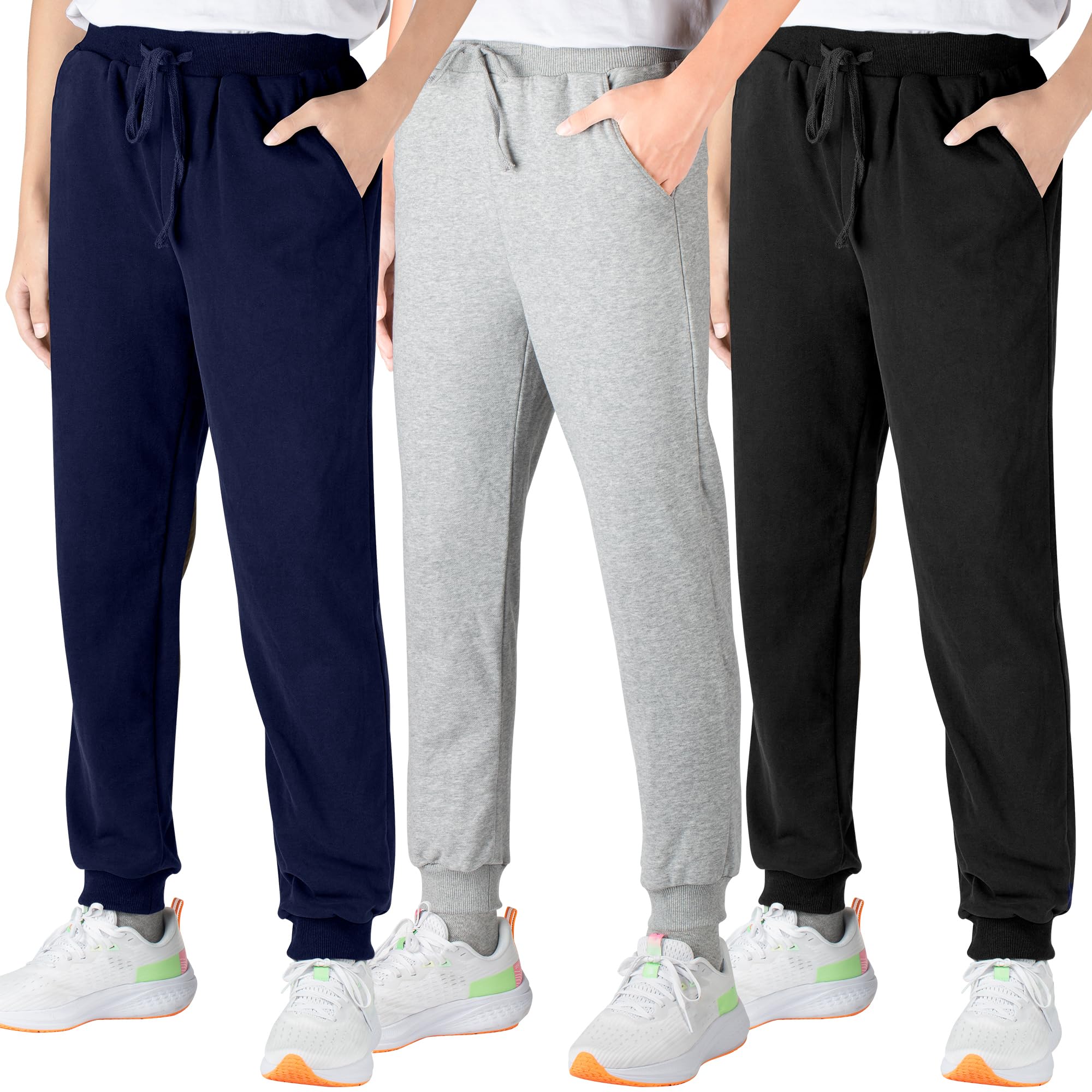 BIG ELEPHANT Confezione da 3 Pantaloni Sportivi per Bambini, Joggers in Cotone con Tasche e Coulisse Regolabile