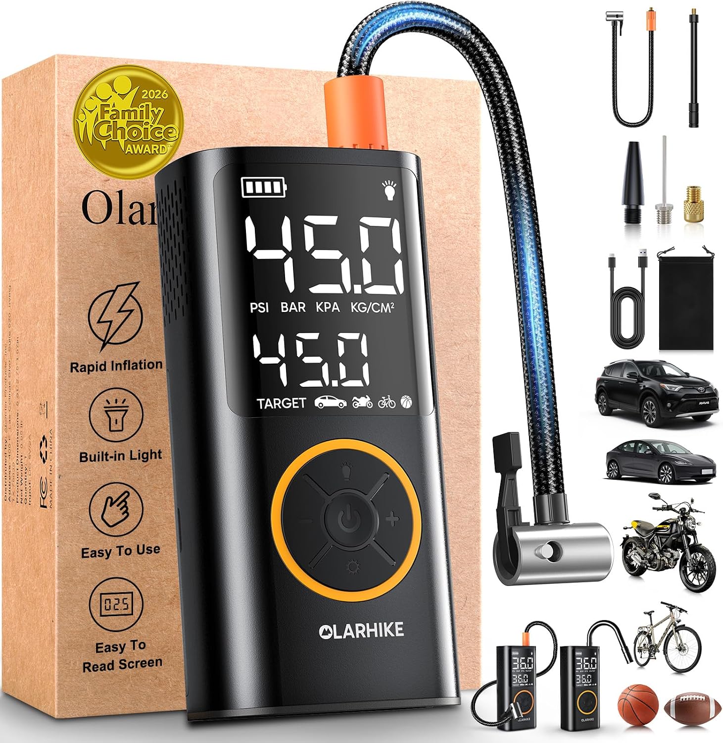 OlarHike Portable Tire Inflator Air Compressor with LED