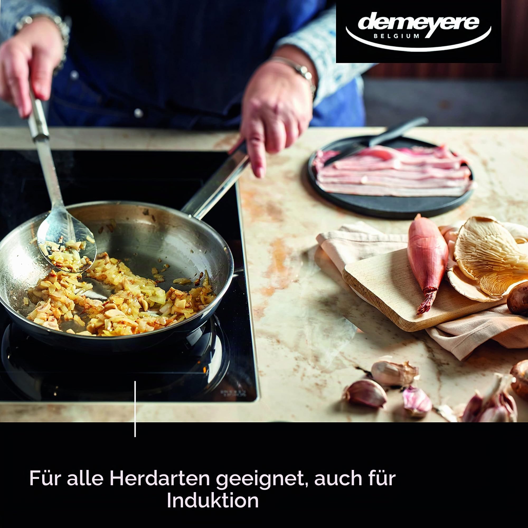 demeyere Classico 3 Hochwertige Bratpfanne fuer Induktion und alle anderen Herdarten, Induktionpfanne aus Edelstahl mit Aluminiumkern, 10 Jahre Qualitaets-Garantie, 28 cm gross