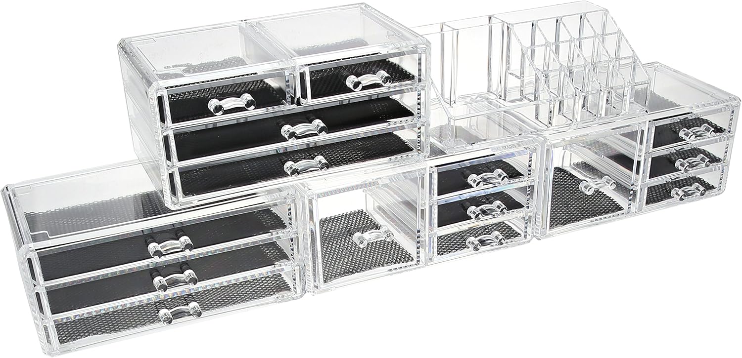 Unique Home Acrylic Jewelry & Cosmetic Storage Makeup Organizer, 5 Piece Set
