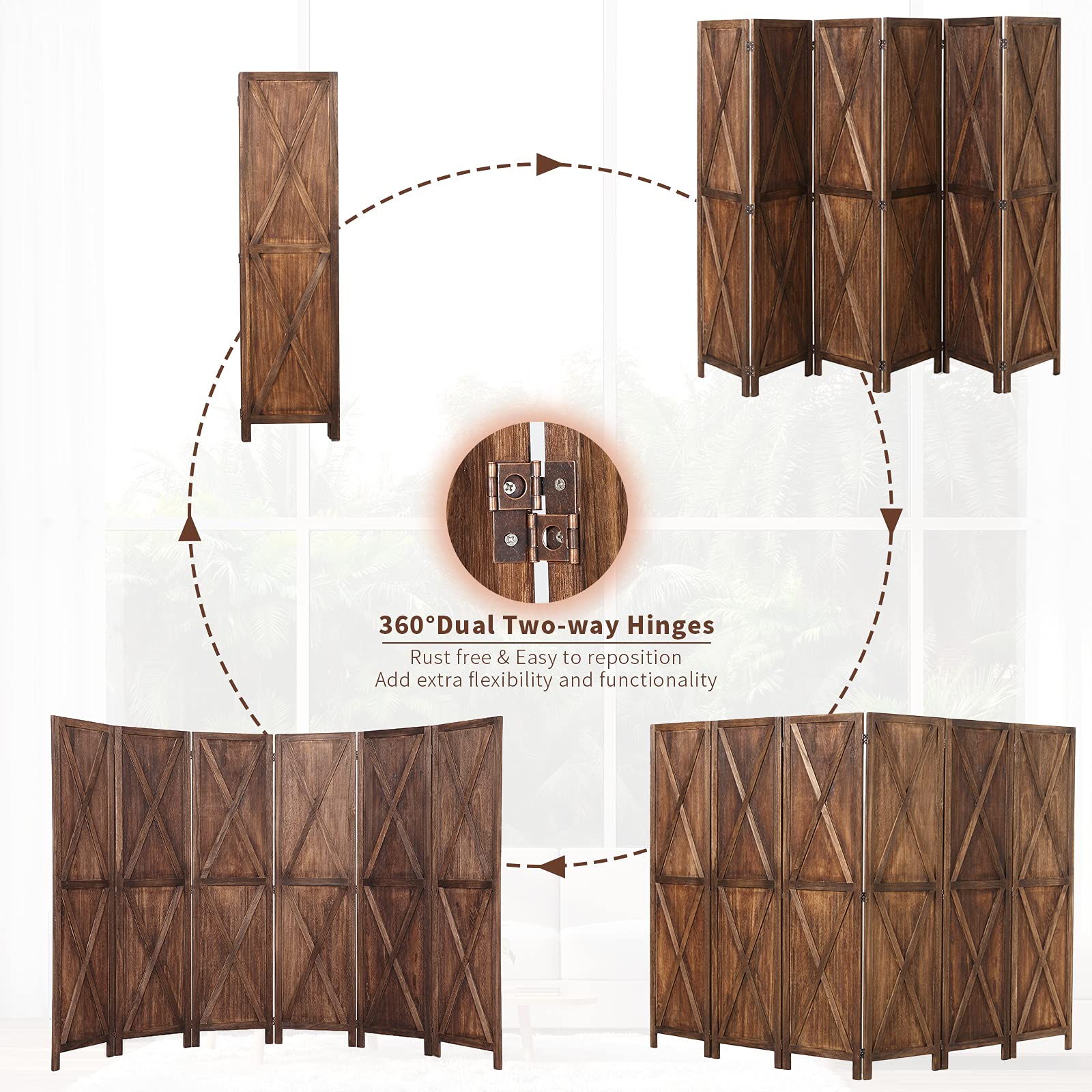 Buy Vicluke 6 Panels Wood Room Divider with 360 Degree Hinges, 5.6 FT