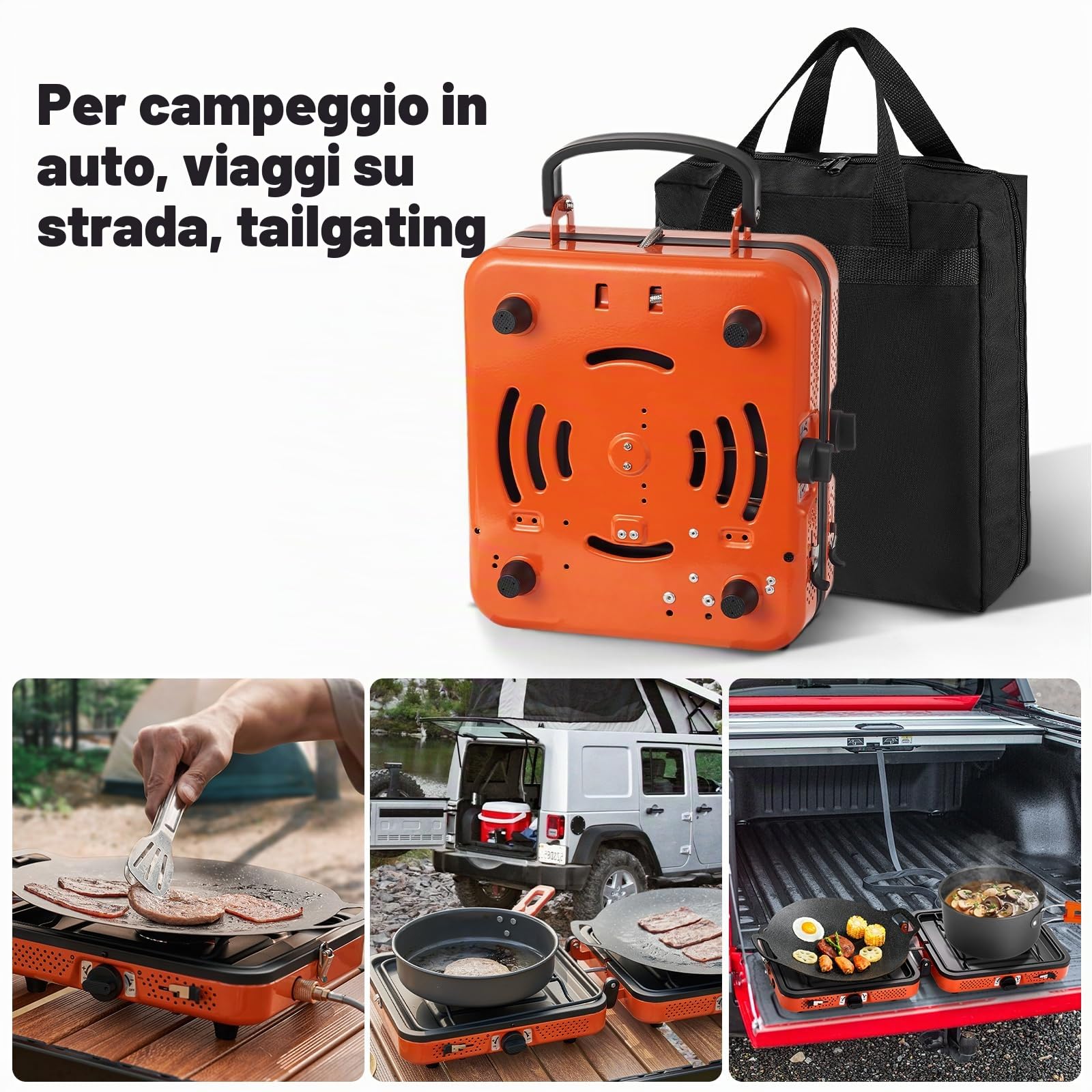 Odoland Fornello da campeggio portatile a 2 fuochi, 4400 W, fornello da campeggio leggero, con accensione automatica e controllo del calore, per viaggi in spalla e picnic