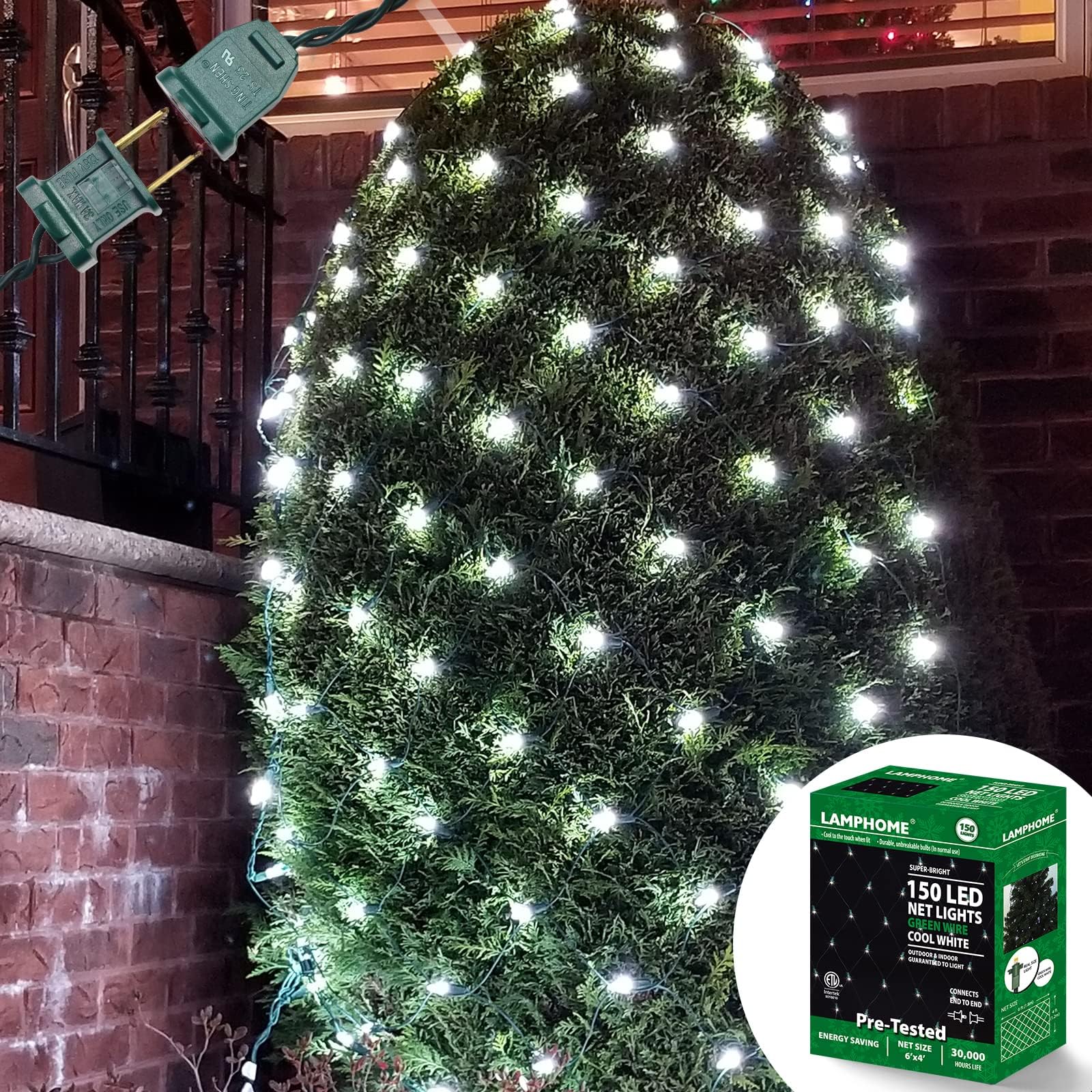 Led Christmas Net Lights Outdoor Christmas Decorations Lights 150LED 6ftx4ft, Connectable Outdoor Fairy Mesh String Lights for Party, Holiday, Wedding, Tree, Bushes Decorations (White)