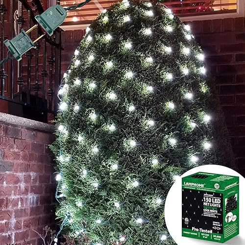 LAMPHOME Red de luces LED de Navidad para exteriores, 150 luces LED de 6 x 4 pies, tira de luces de malla de hadas conectables al aire libre para