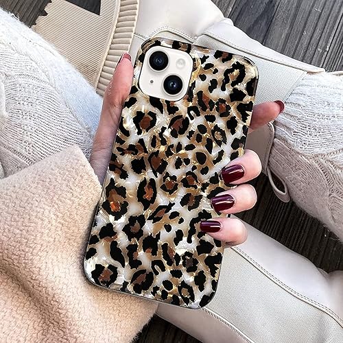 Miniatura 3 de J.west Funda compatible con iPhone 15 de 6.1 pulgadas, funda de lujo translúcida translúcida con estampado de leopardo y guepardo, diseño nacarado,