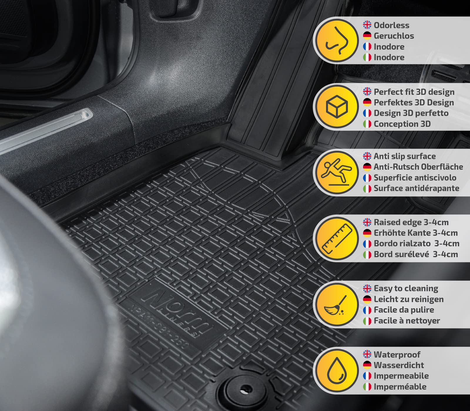 J&J AUTOMOTIVE | Gumowe dywaniki samochodowe 3D kompatybilne z XC40 od 2017 roku, indywidualne dopasowanie z wysoką krawędzią ok. 4-5 cm, na każdą pogodę, 4-częściowe, jakość premium