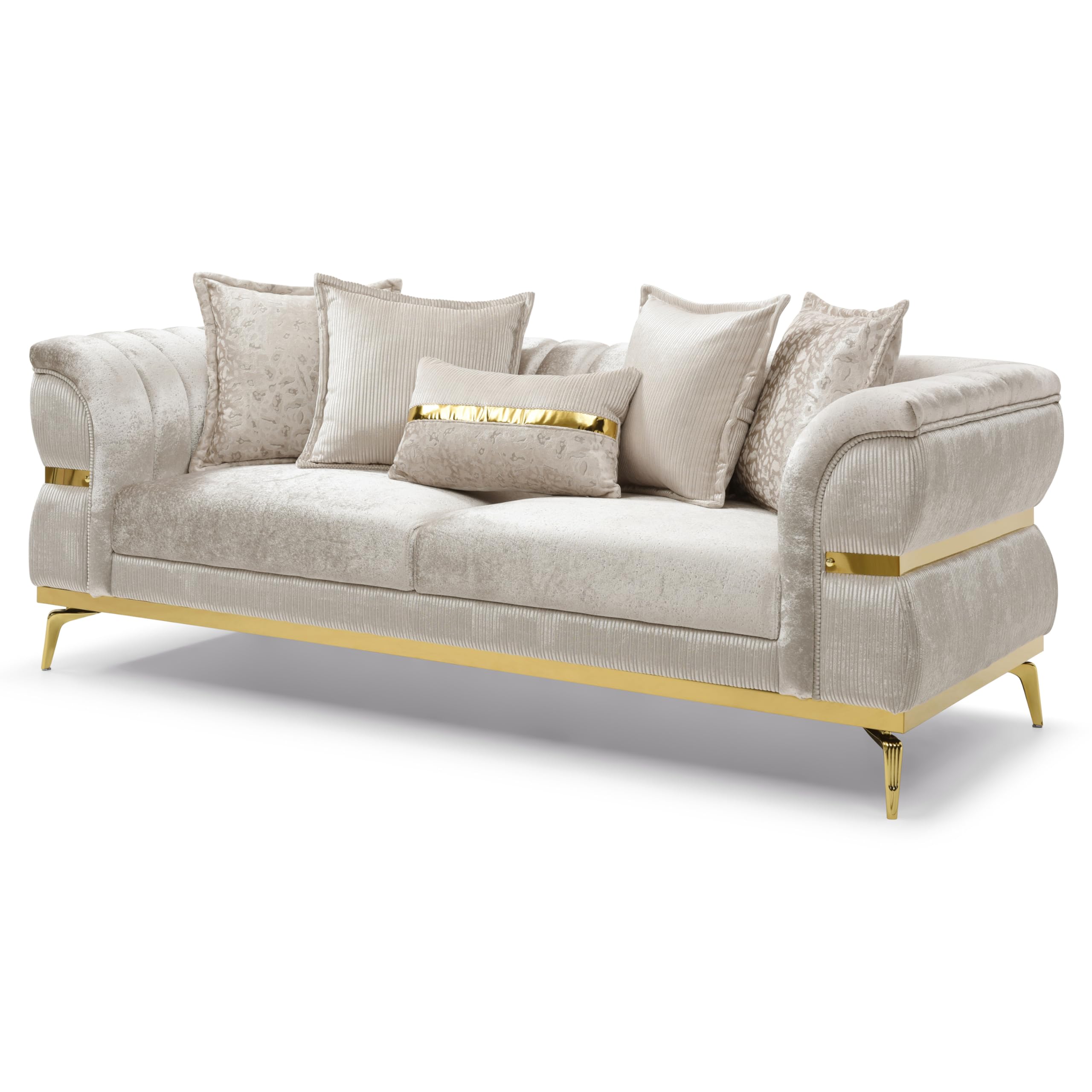 Furniture of America Samison IV Glam Polyester 89-inch Sofa with Tight Back Stainless Steel Frame Accent Pillows Included