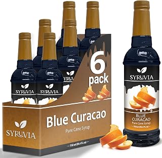 Blue Curacao Syrup by Syruvia 6-Pack, 25.4 fl oz, Wholesale Coffee Syrup Shops, Cafes, Baristas, Bistros, & Beverage Bars, Bulk Kosher & Gluten-Free