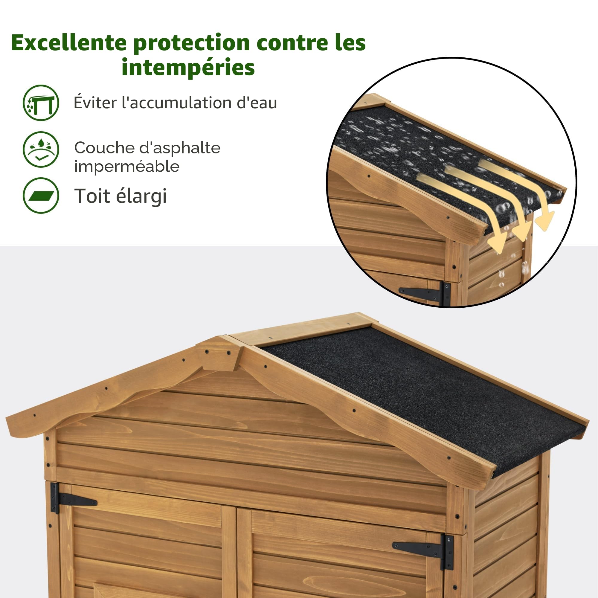 M MCombo Armoire de Jardin Abri de Jardin en Bois résistant aux intempéries, Armoire à Outils Outdoor, Remise à Outils avec 2 étagères Mobiles, 57×109×180 cm, 1152 (Nature)