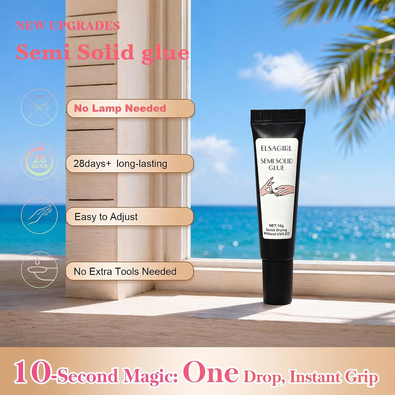 Quick Dry Gummy Nail Glue for Press Ons, 10g Semi Solid Air Dry Adhesive, No UV Lamp Needed, Long Lasting Putty for Fake Nails