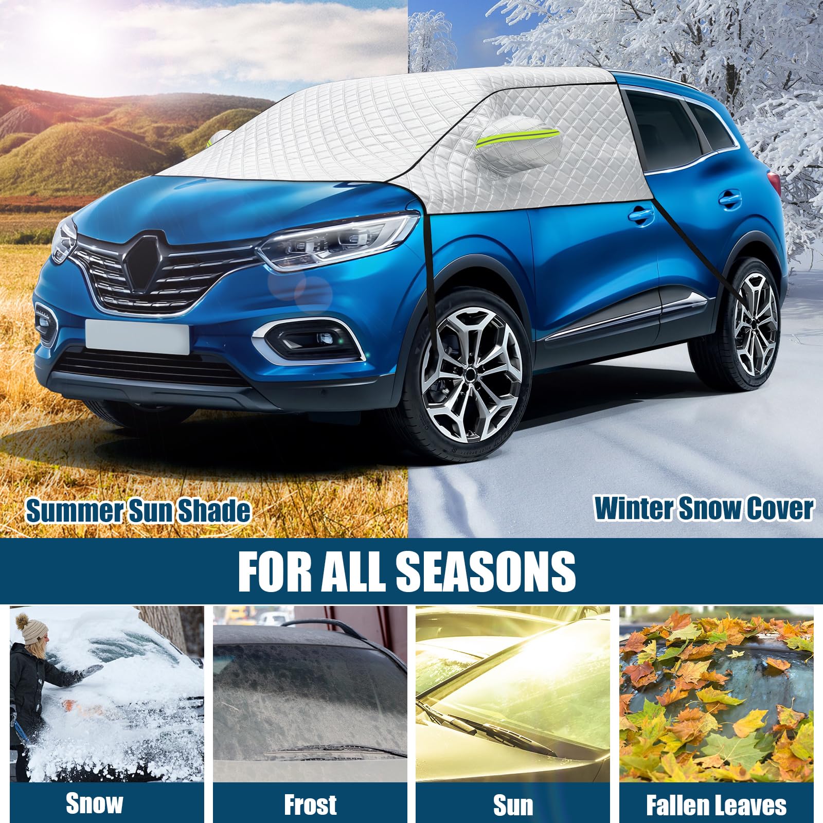 Copertura per Parabrezza Auto per Renault Kadjar | Copri Parabrezza Auto Esterno in Alluminio con Cuffie Riflettenti per Proteggere dai Raggi UV Neve Ghiaccio Polvere e Sole