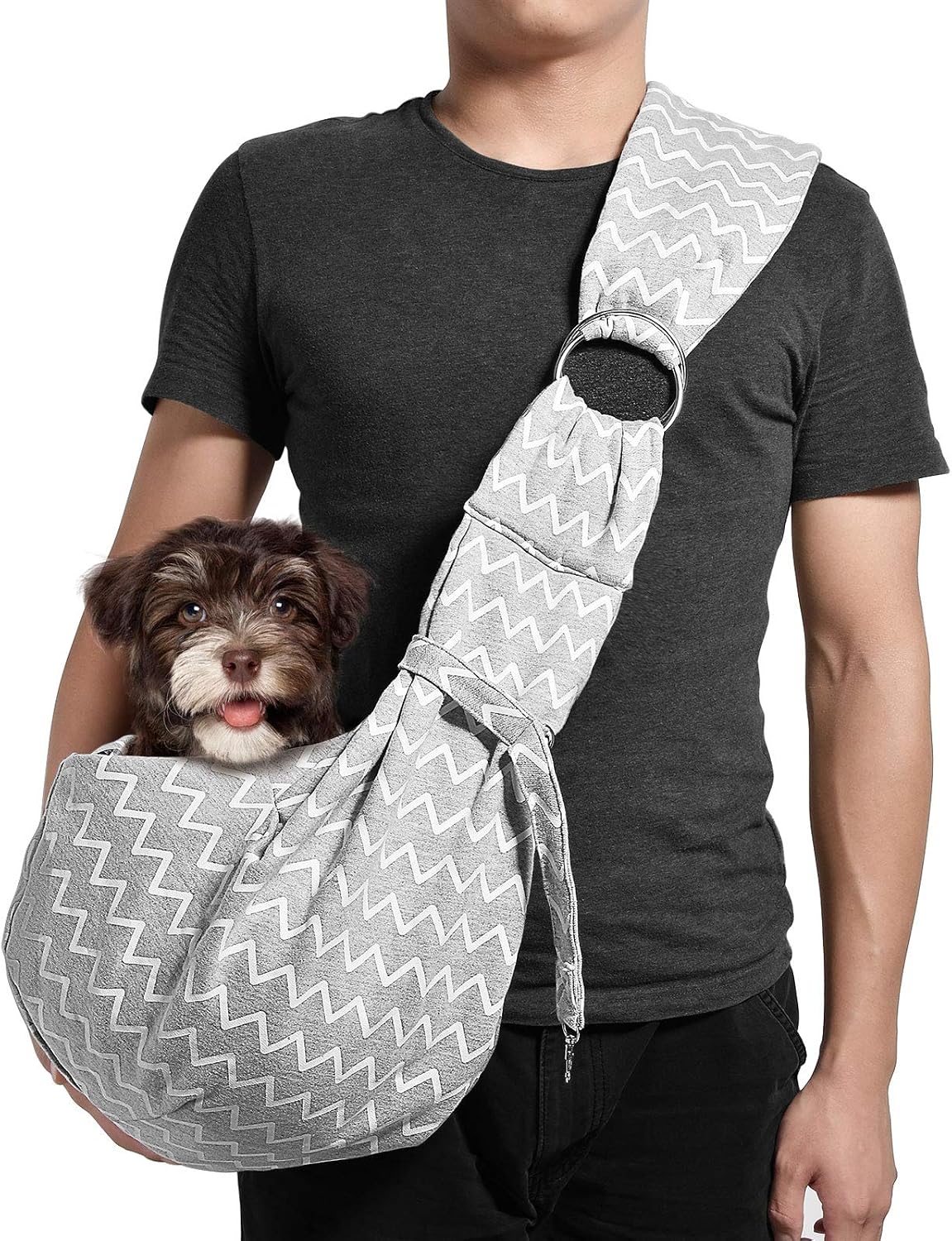 iBrowith Small Dog Cat Sling Carrier Pouch Shoulder Strap Pet Puppy Hands Free Travel Outing Bag Backpack Suitable for 5-13 lb (Gray,…