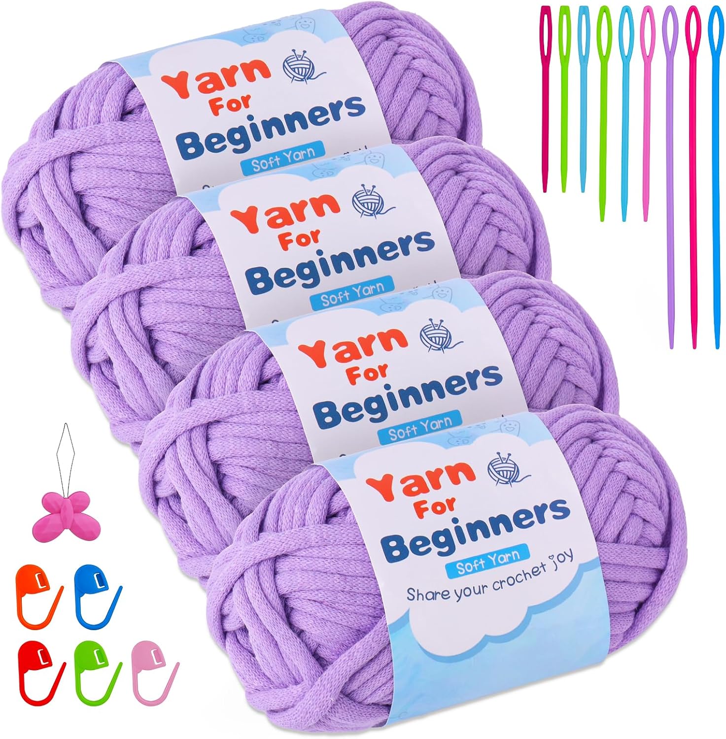 BUOKKON 200g Light Purple Easy Yarn, Crochet Yarn for Beginner with