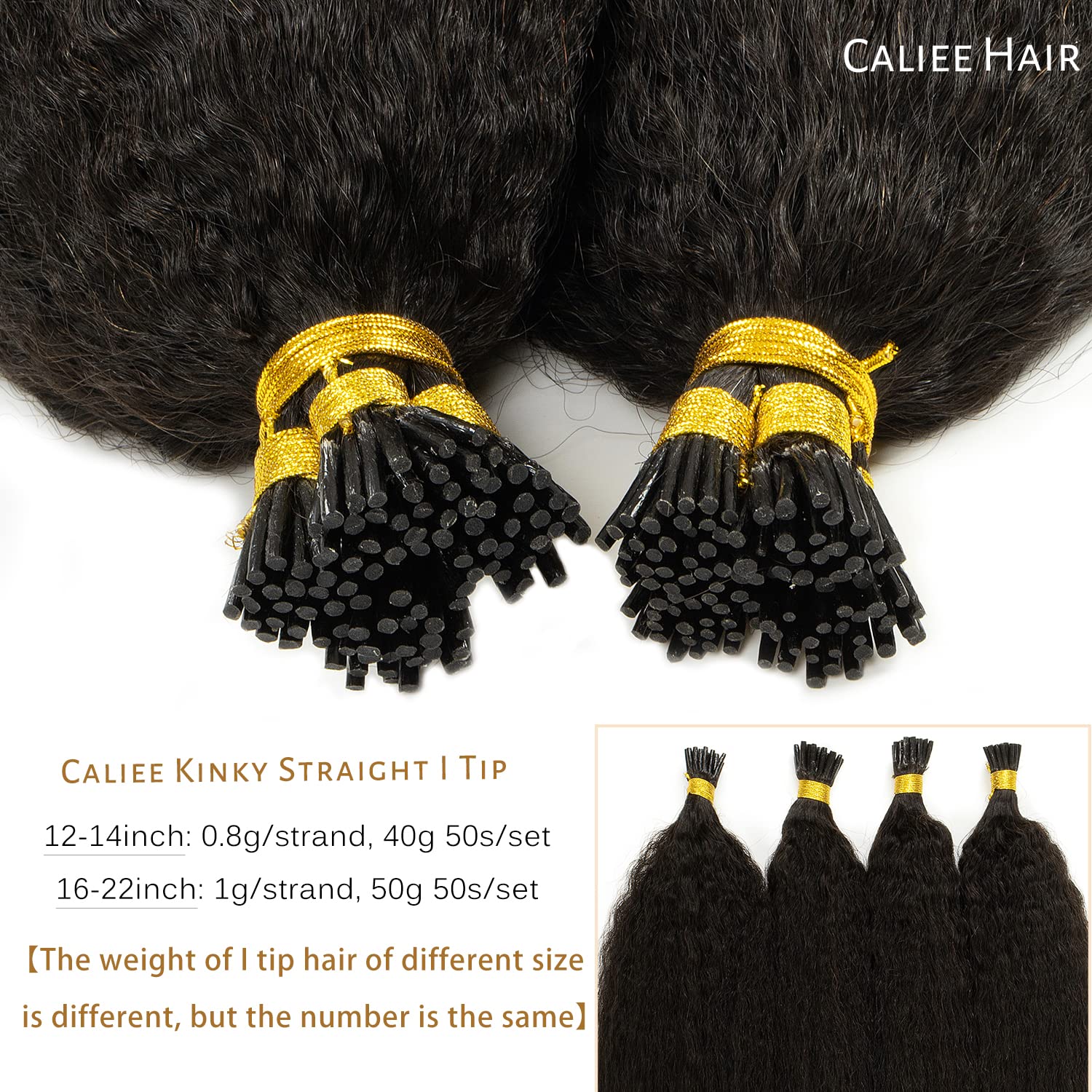 Amazon.com : Caliee Kinky Straight I Tip Human Hair  display picture 2