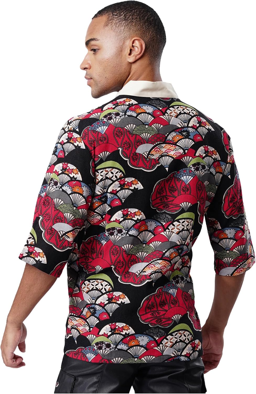 Men's Japanese Sushi Chef Coat Floral Printed 3/4 Sleeve Lace-up Kimono Jacket Restaurant Workwear