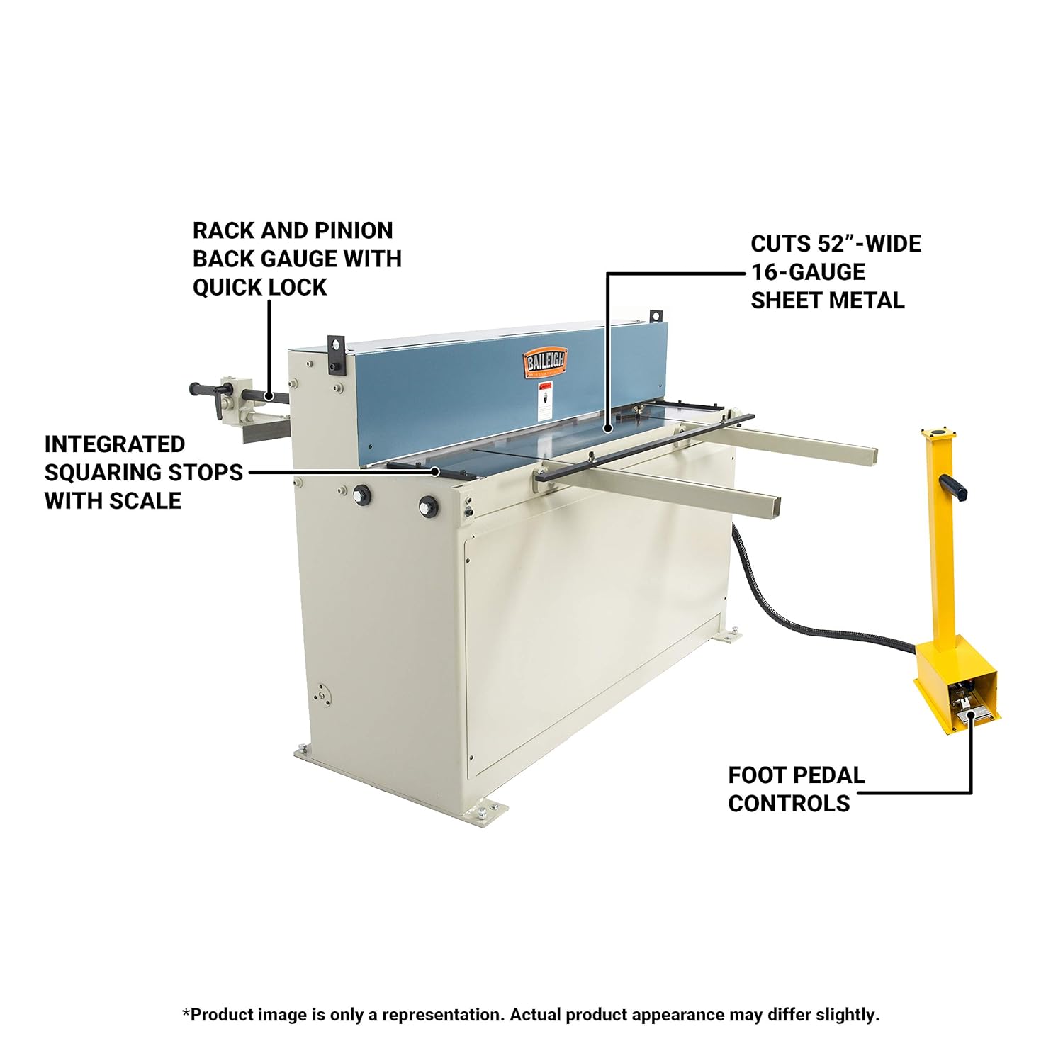 Baileigh 52-Inch Pneumatic Foot Shear, 16-Gauge Mild Steel (SH-5216A)