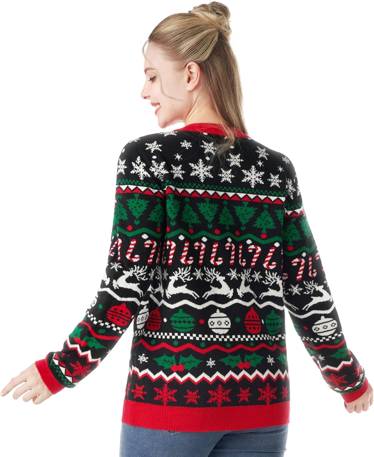 Giggling Getup Ugly Christmas Sweater with Light, LED Ugly Christmas Sweater for Women Men Kids 2025 Nordic Pattern(Red) - Image 2