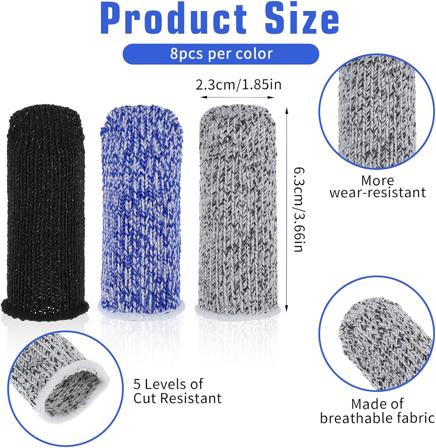 24PCS Finger Cut Resistant Protector Gloves Cots Breathable Reusable Durable Finger Sleeves Anti-Slip Thumb Fingertip Protection Gloves for Work Garden Kitchen Sculpture Grinding Stained Glass