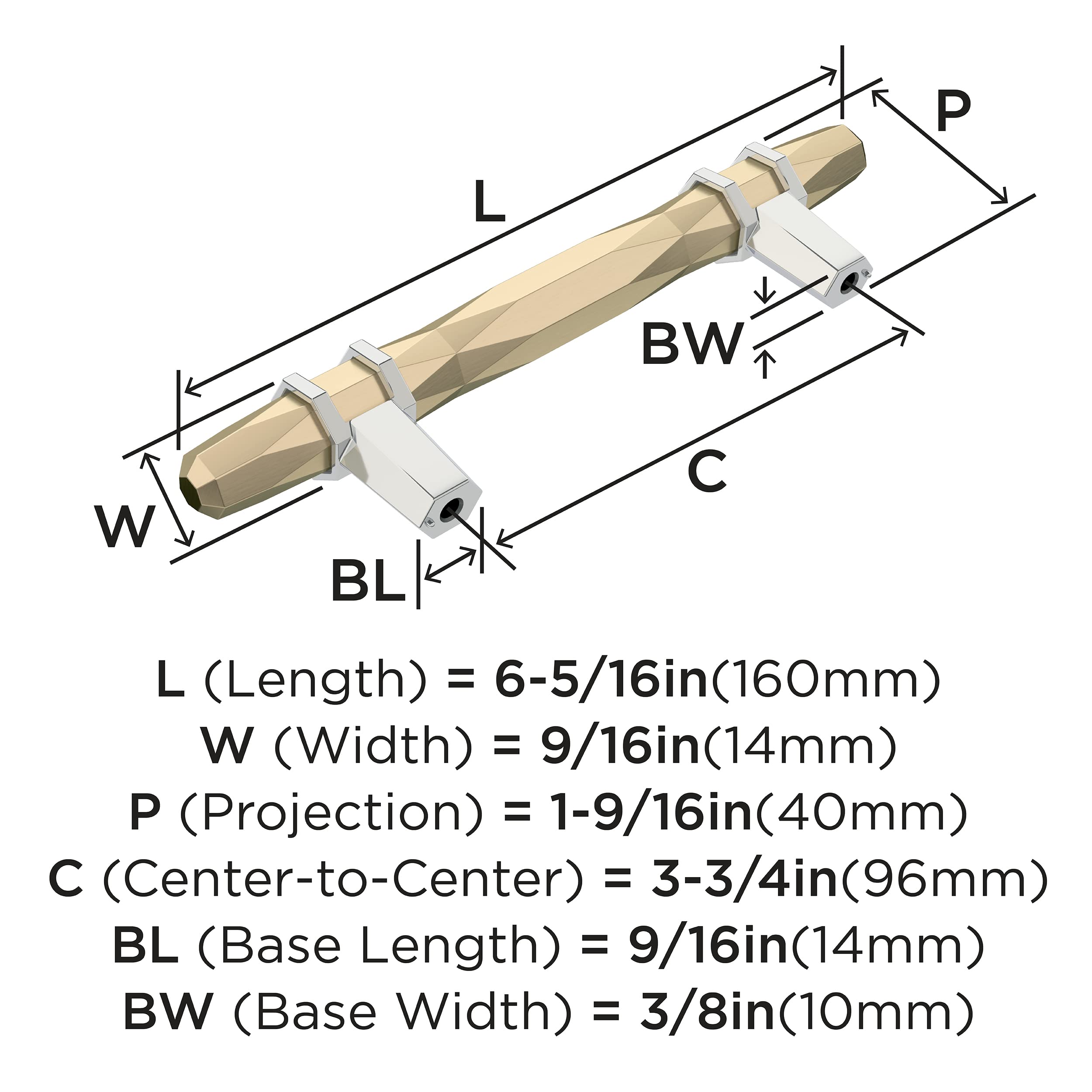 Amerock BP36648BBZ26 London Cabinet Pull, 3-3/4in (96mm) Center-to-Center, Golden Champagne/Polished Chrome - Image 4