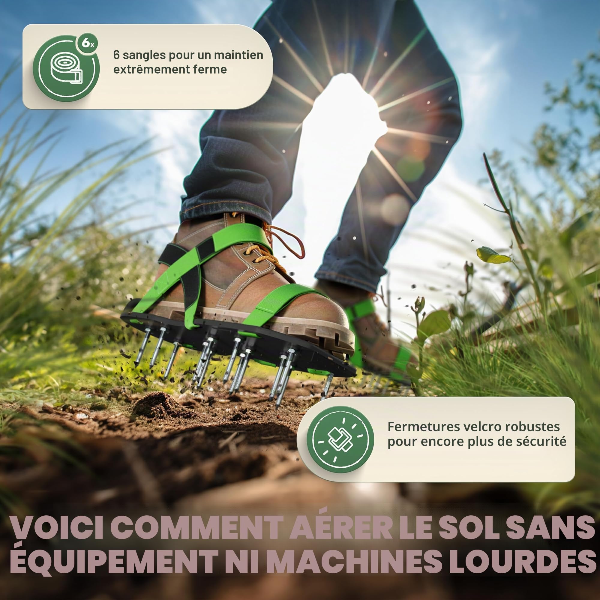 LAINFELD Chaussures à clous avec fermeture | Aérateur de pelouse + chaussures de chape | Scarificateur pour pelouse aérer les chaussures de jardin.