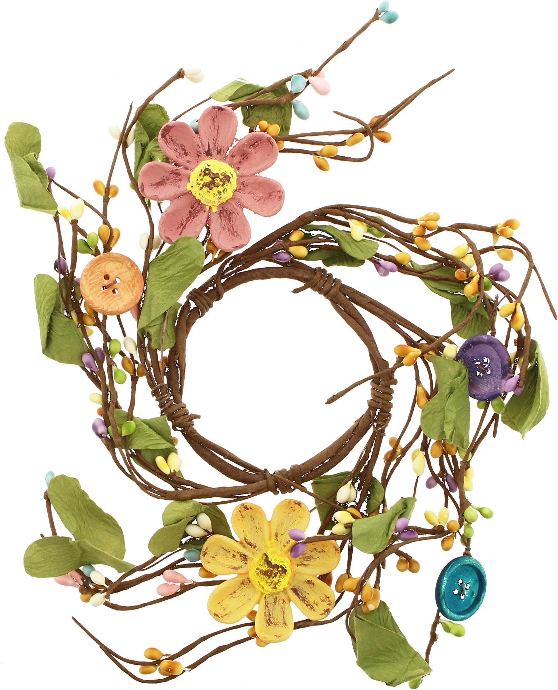 KMJ Berries & Twigs Wreath with Resin Buttons & Flower Accents, 9"