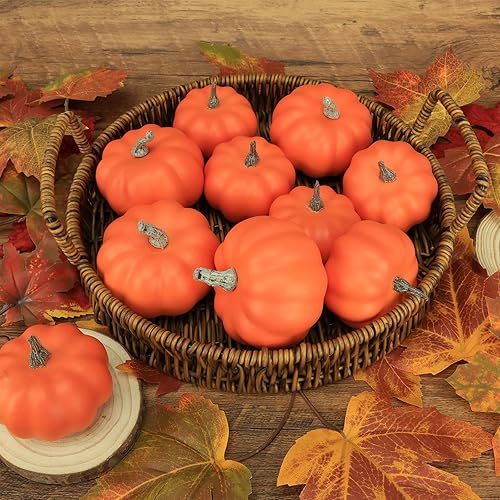 Miniatura 4 de 10 calabazas falsas para decoración de Acción de Gracias, calabazas de plástico naranja para decoración del hogar, mini calabaza artificial para