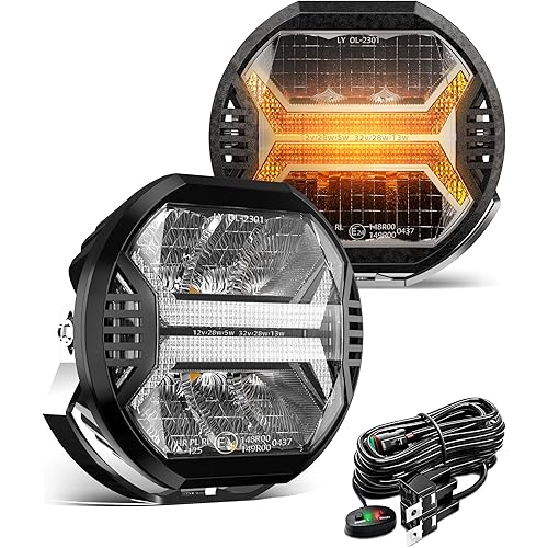 SPL Amber Led Pods Offroad Driving Lights Cube, 5.7In 12000LM, 5-3/4" Led Off Road Lights with Amber X Letter DRL Design, LED Spot Lights for Trucks Jeep Bumper UTV ATV, 2PCS(Wiring Harness Included)